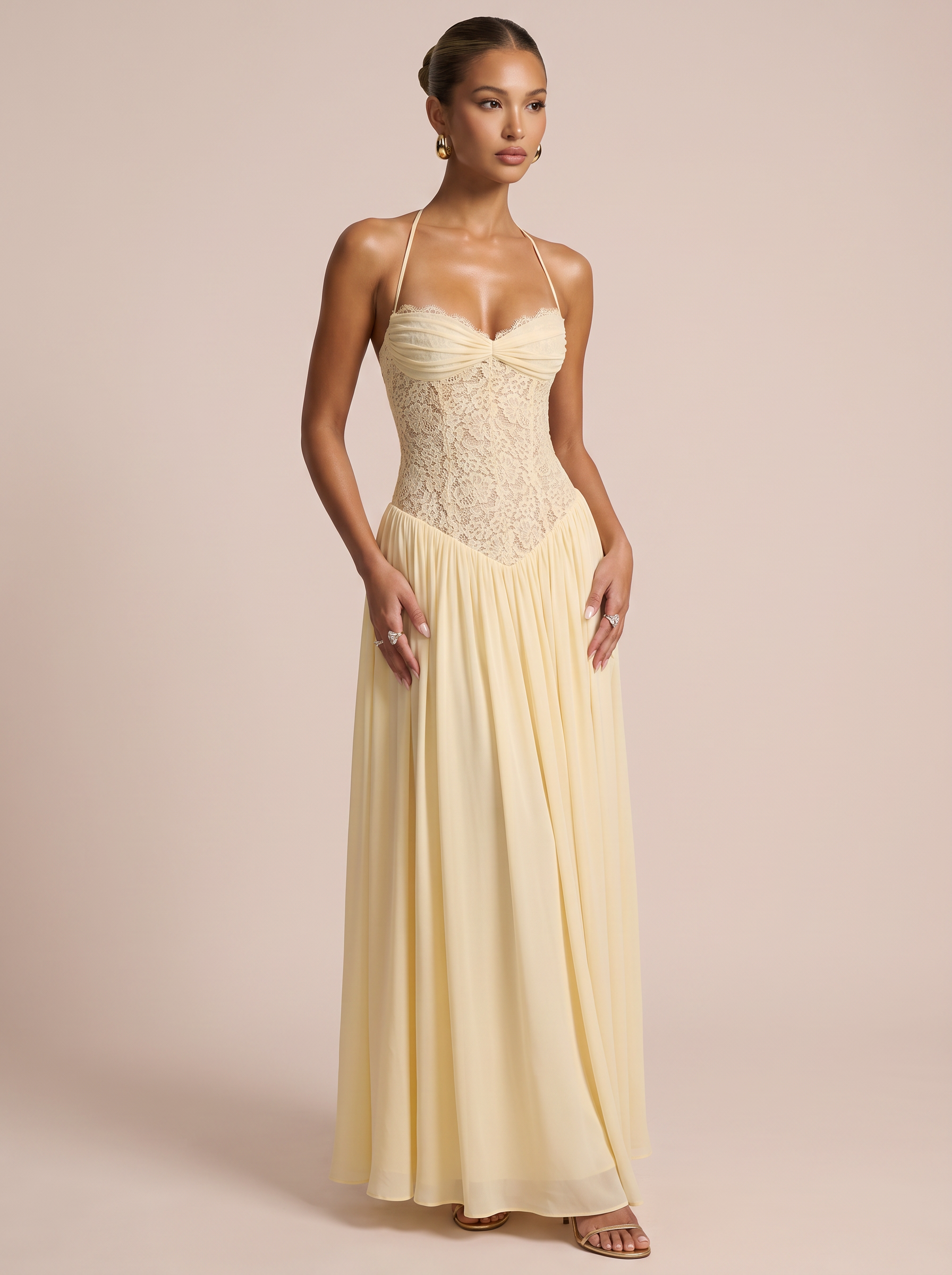 Kulture Lace Sleeveless Ruched Maxi Dress
