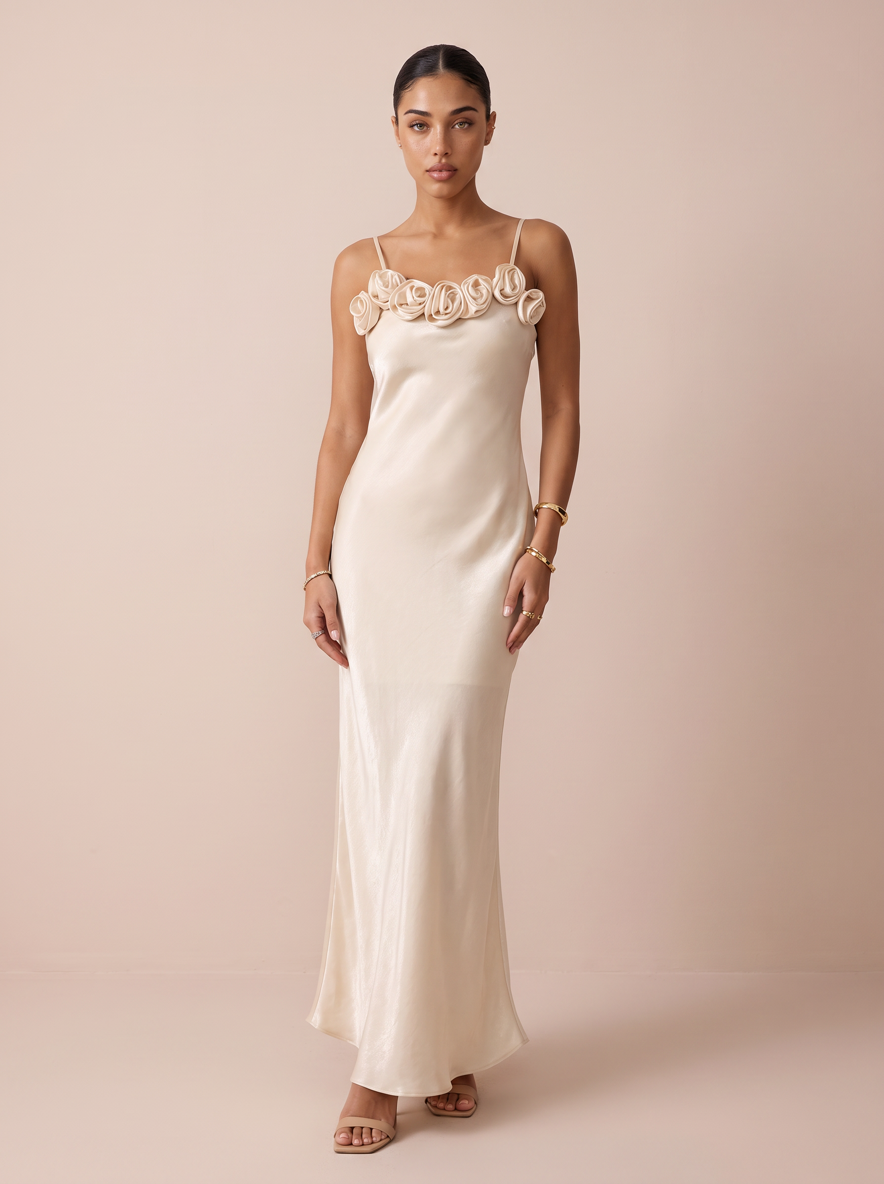 Iggy Satin Floral Sleeveless Maxi Dress