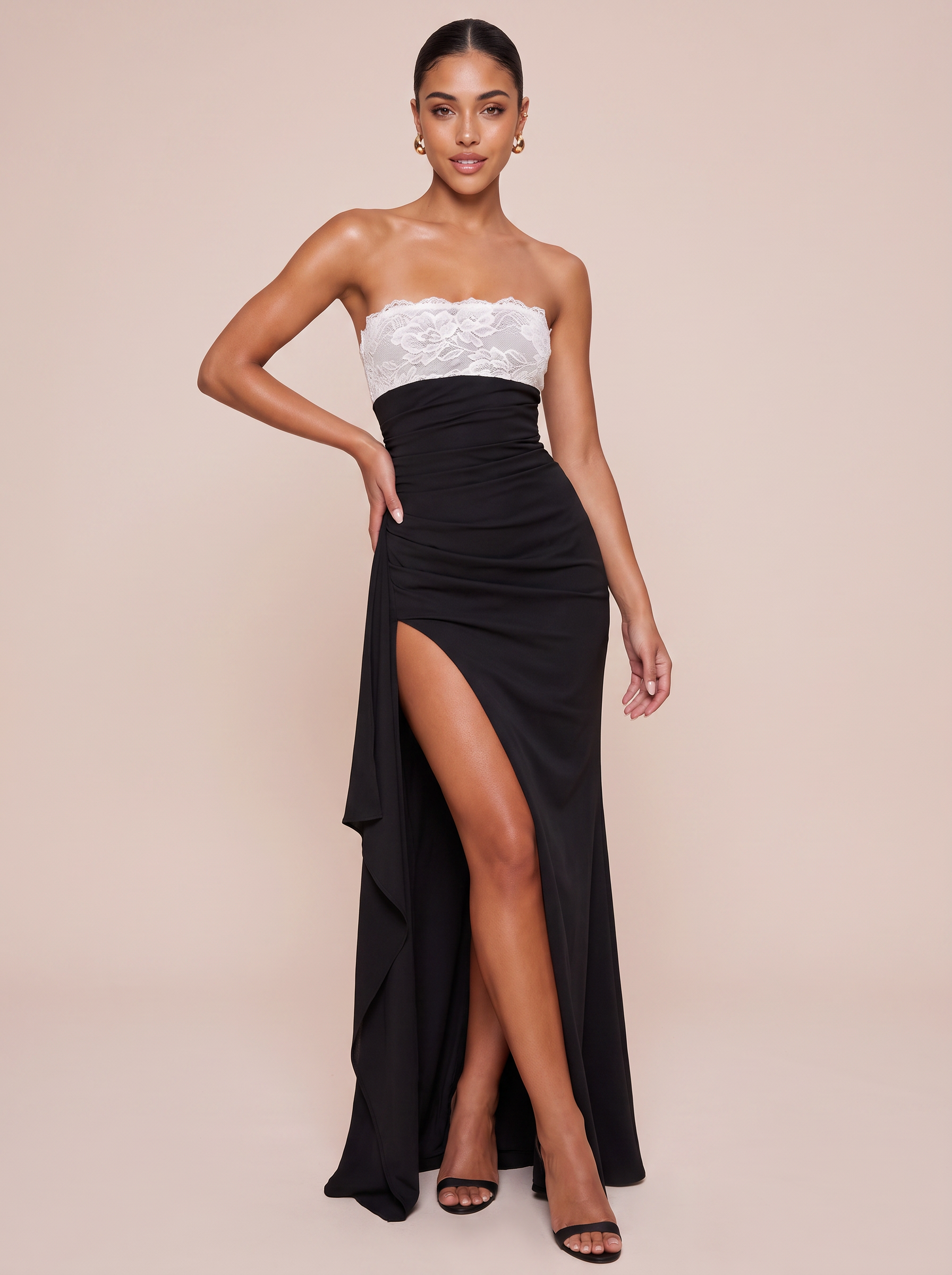 Jada Lace Patchwork Strapless Maxi Dress