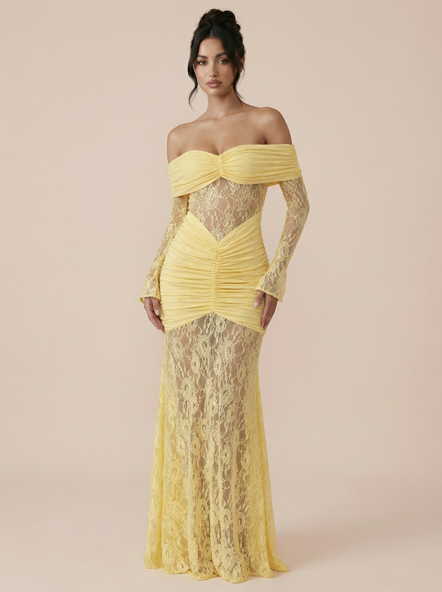 Edda Off-shoulder Long Sleeve Lace Maxi Dress