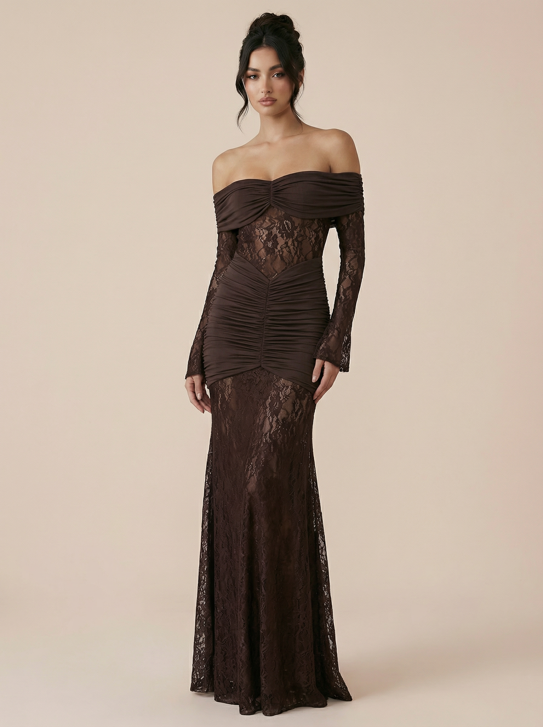 Edda Off-shoulder Long Sleeve Lace Maxi Dress