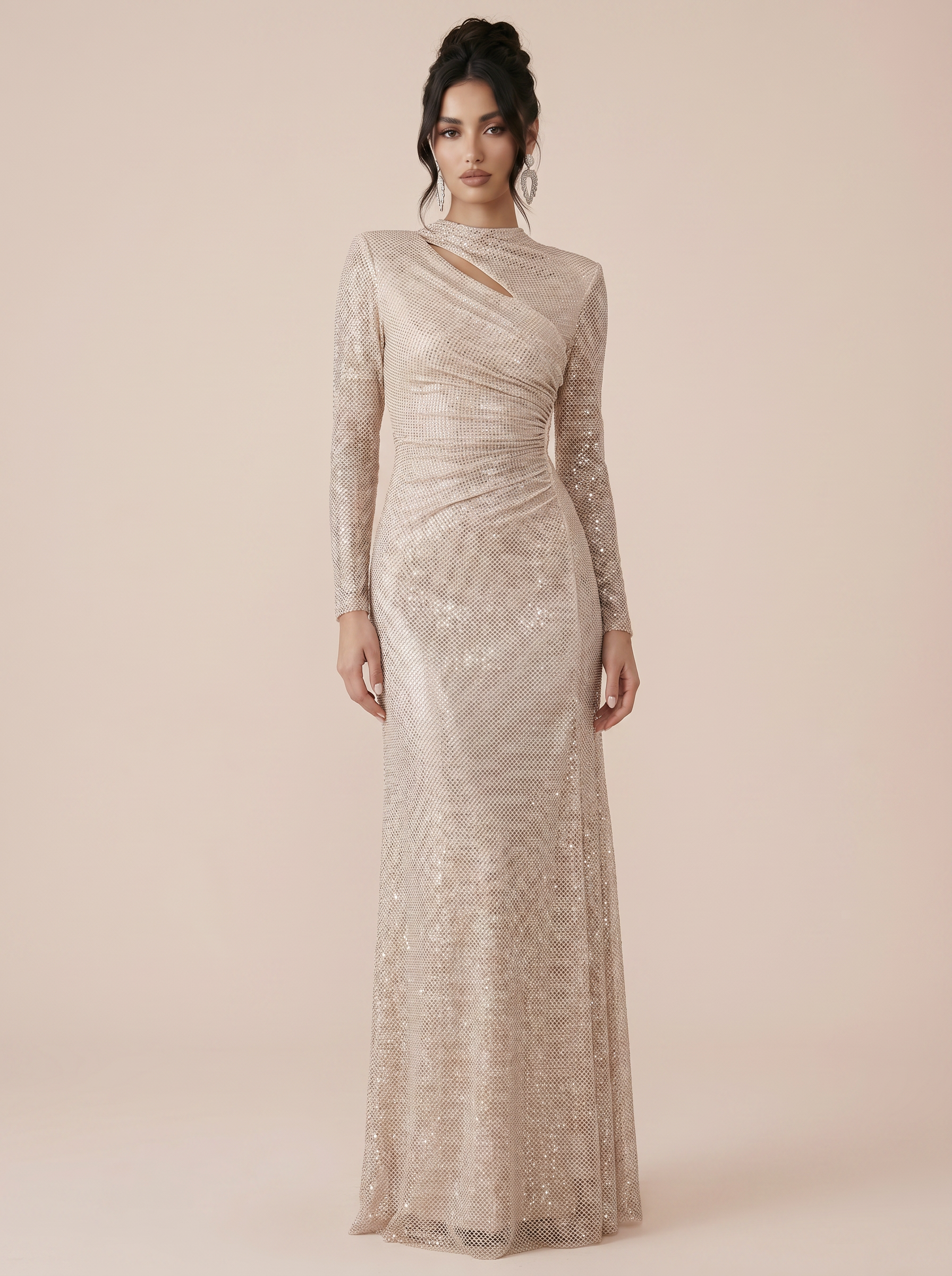Teylra Long Sleeve Bodycon Sequin Maxi Dress