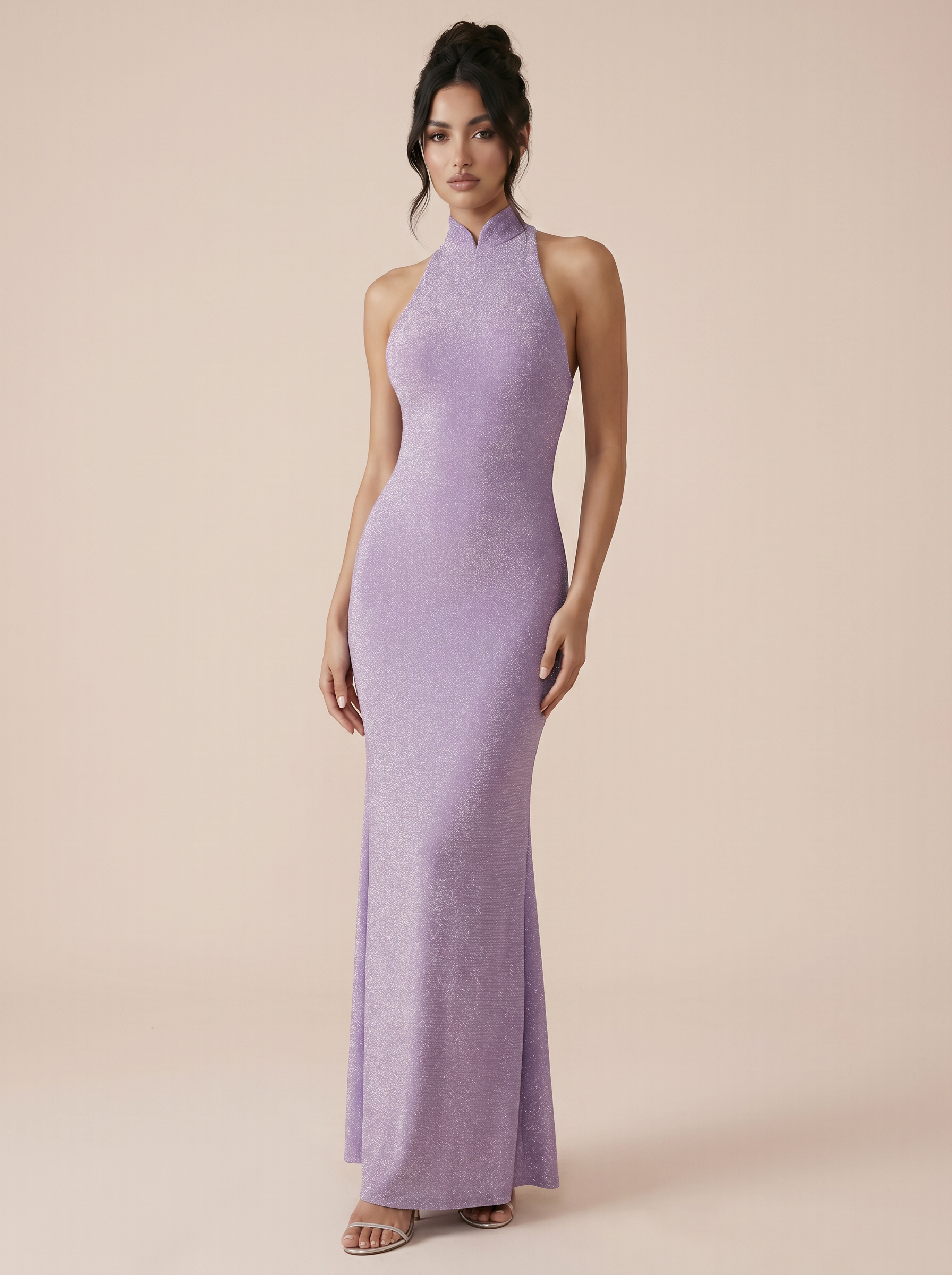 Cenira Purple Glitter High-Neck Maxi Dress