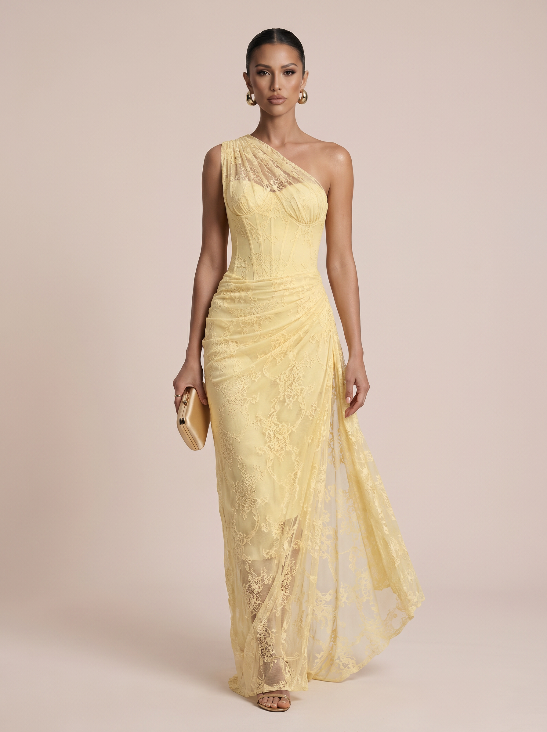 Anna One Shoulder Corset Lace Maxi Dress