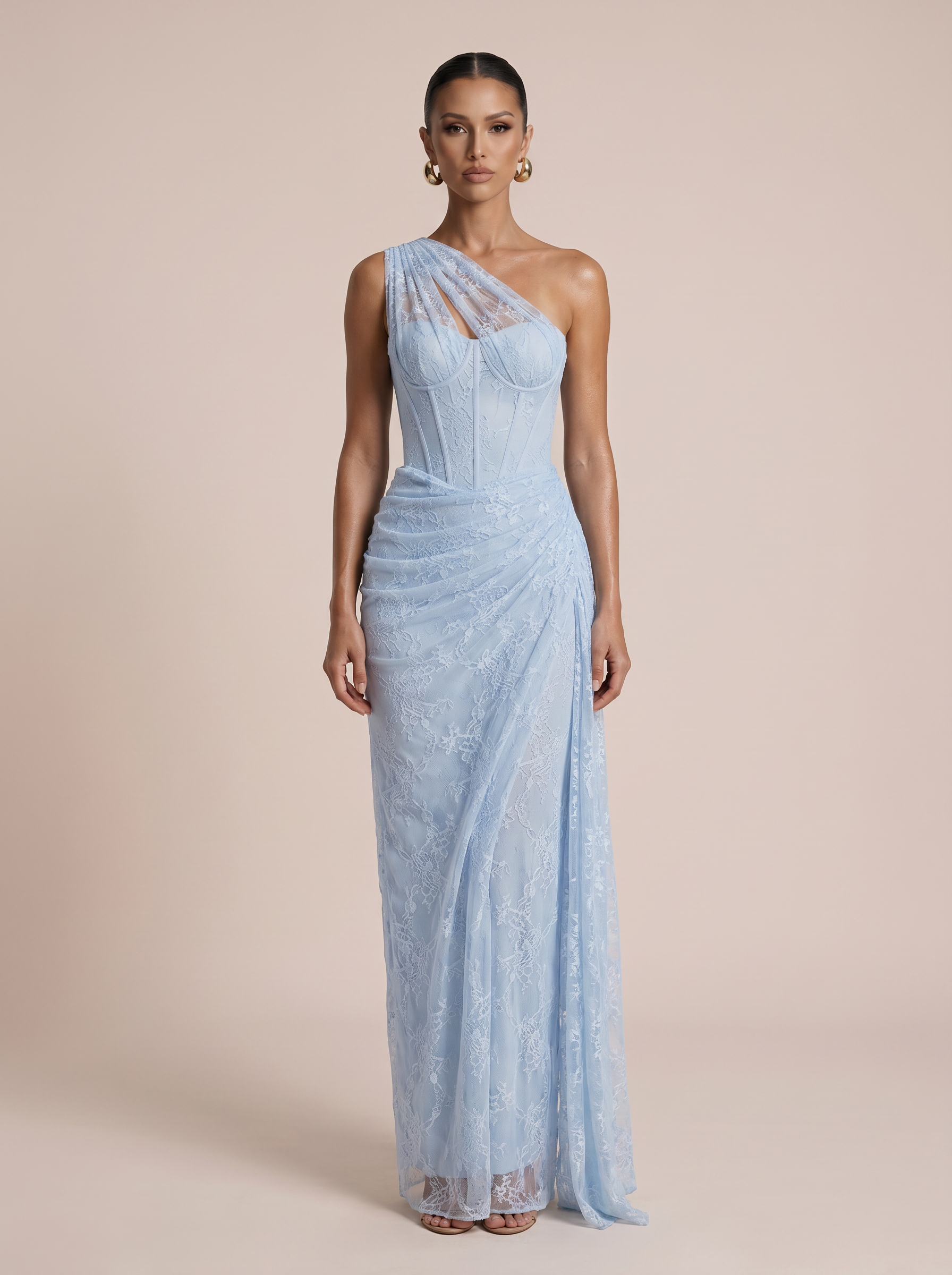 Anna One Shoulder Corset Lace Maxi Dress