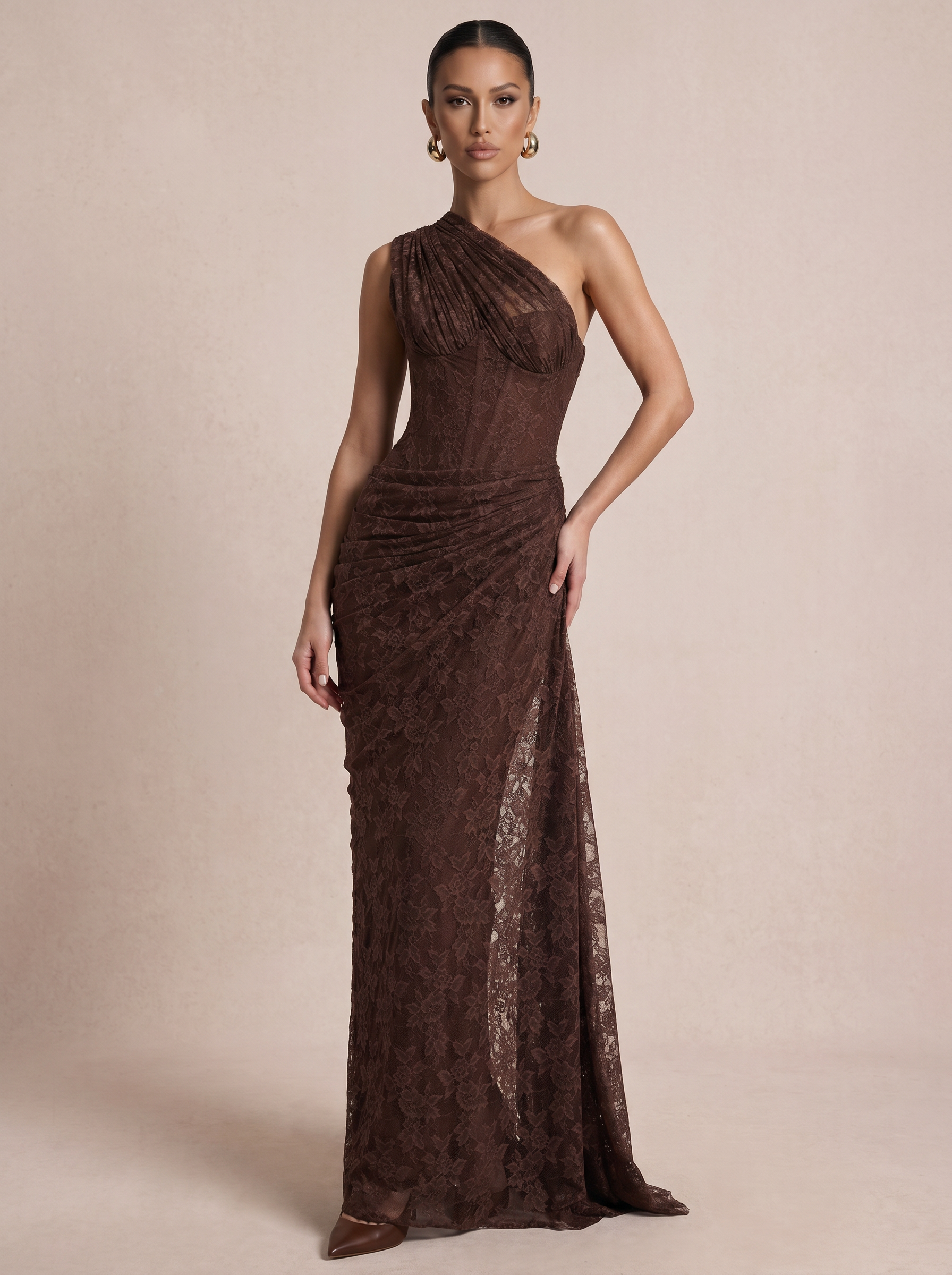 Anna One Shoulder Corset Lace Maxi Dress