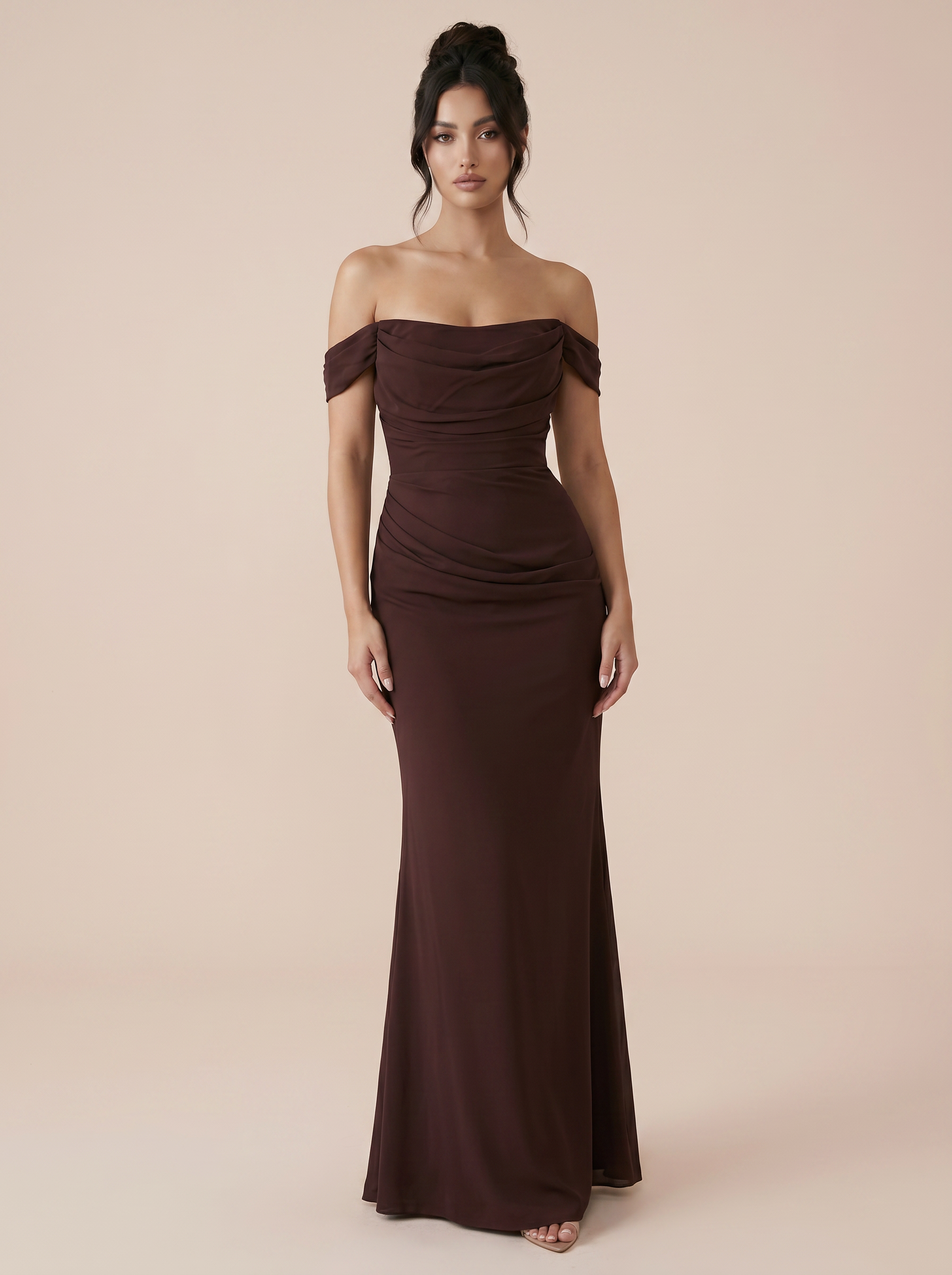 Noor Brown Off the Shoulder Handmade Maxi Dress