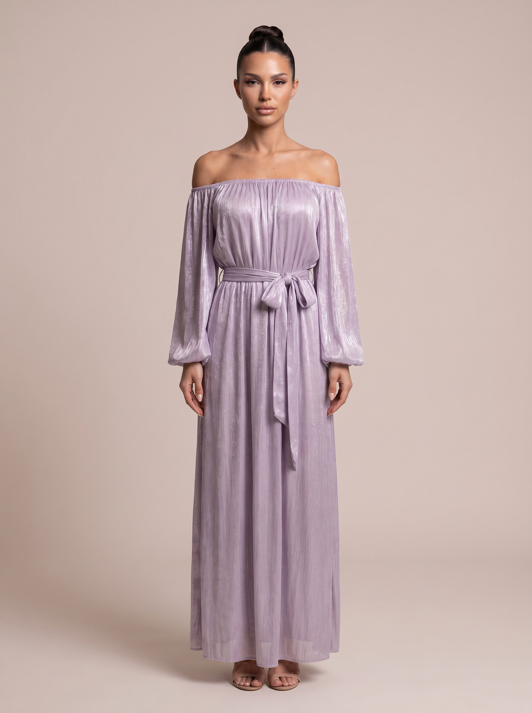 Hana Purple Long Sleeve Off Shoulder Maxi Dress