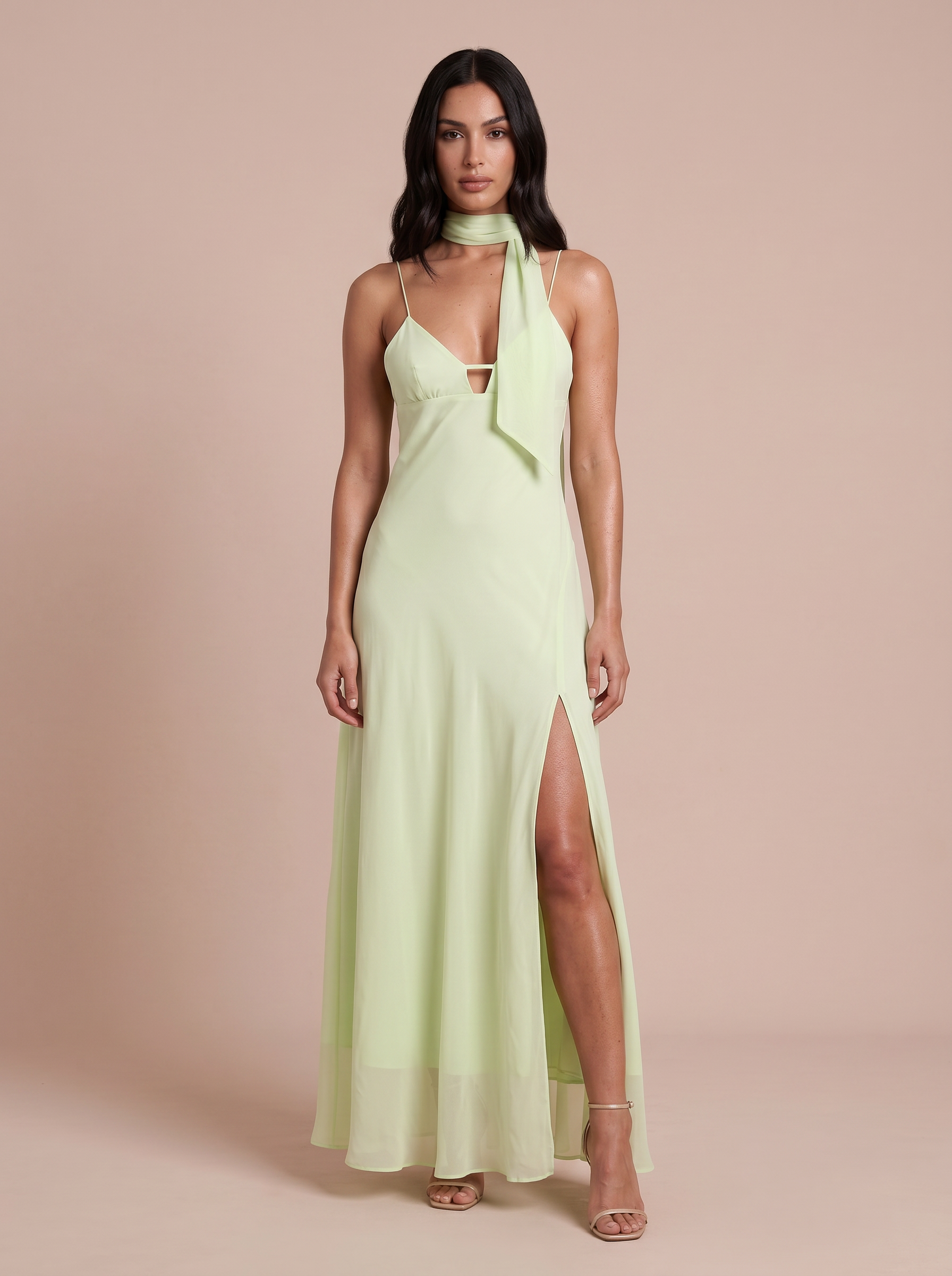 Aliza Lime Green Spaghetti Strap Maxi Dress