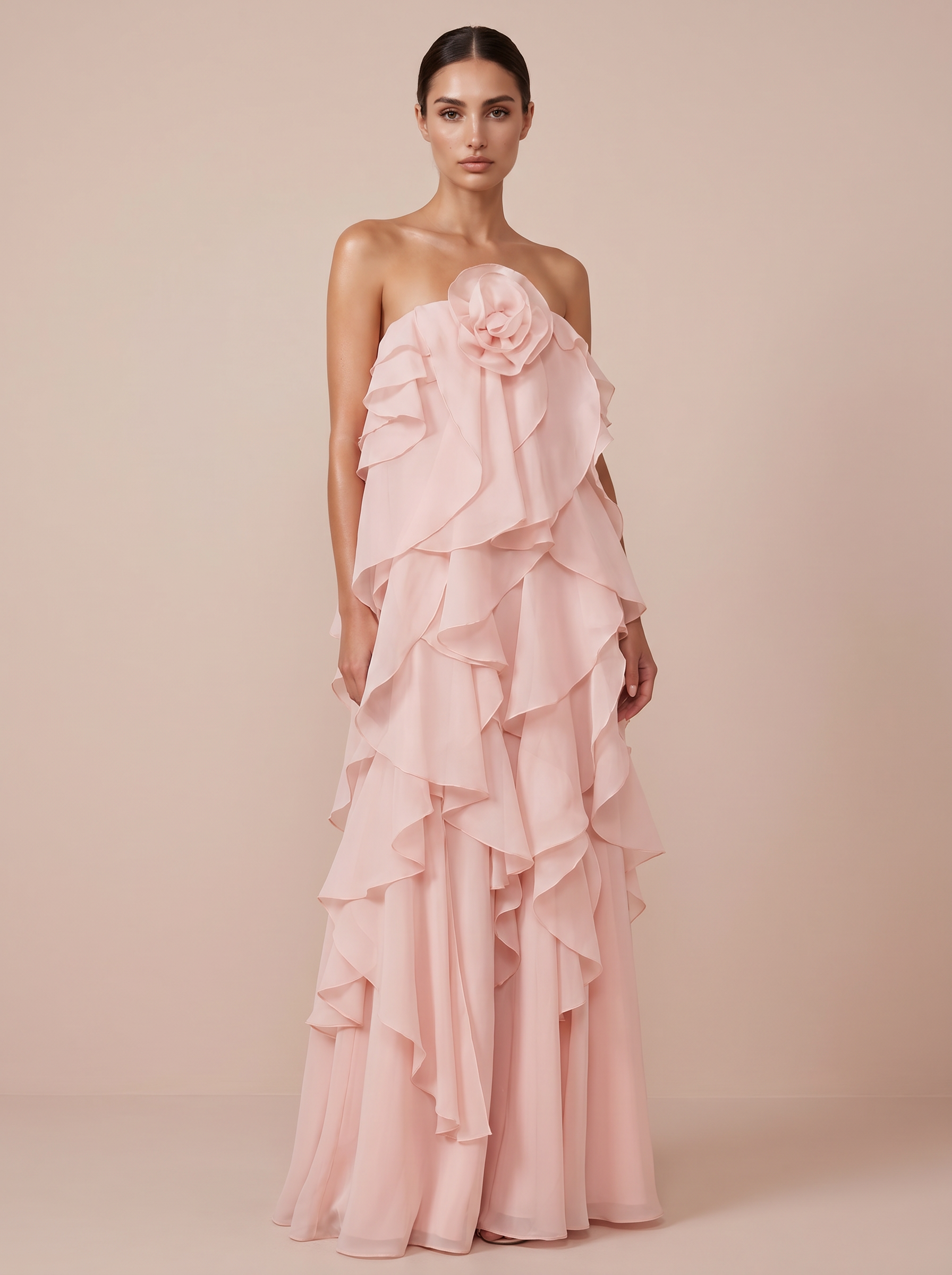 Zoelia Flower Ruffle Layered Elegan Maxi Dress