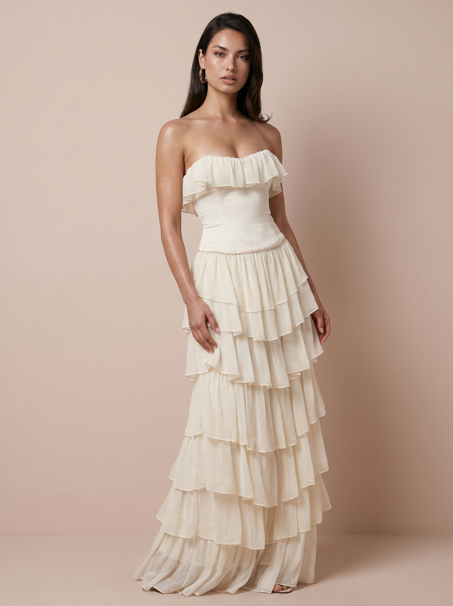 Jolene Strapless Tiered Chiffon Corset Bodice Maxi Dress