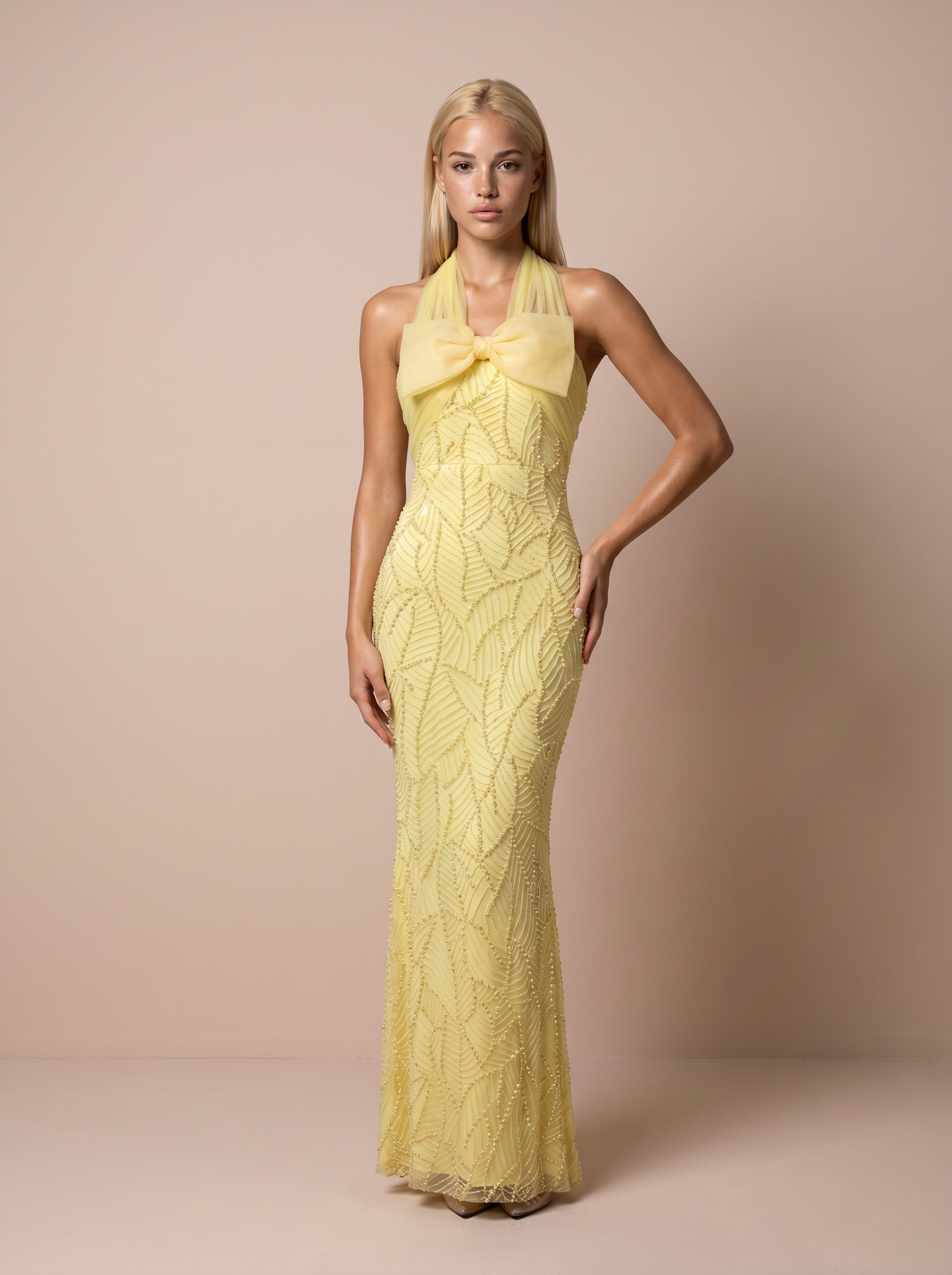 Nia Yellow Sleeveless Embellished Bodycon Maxi Dress