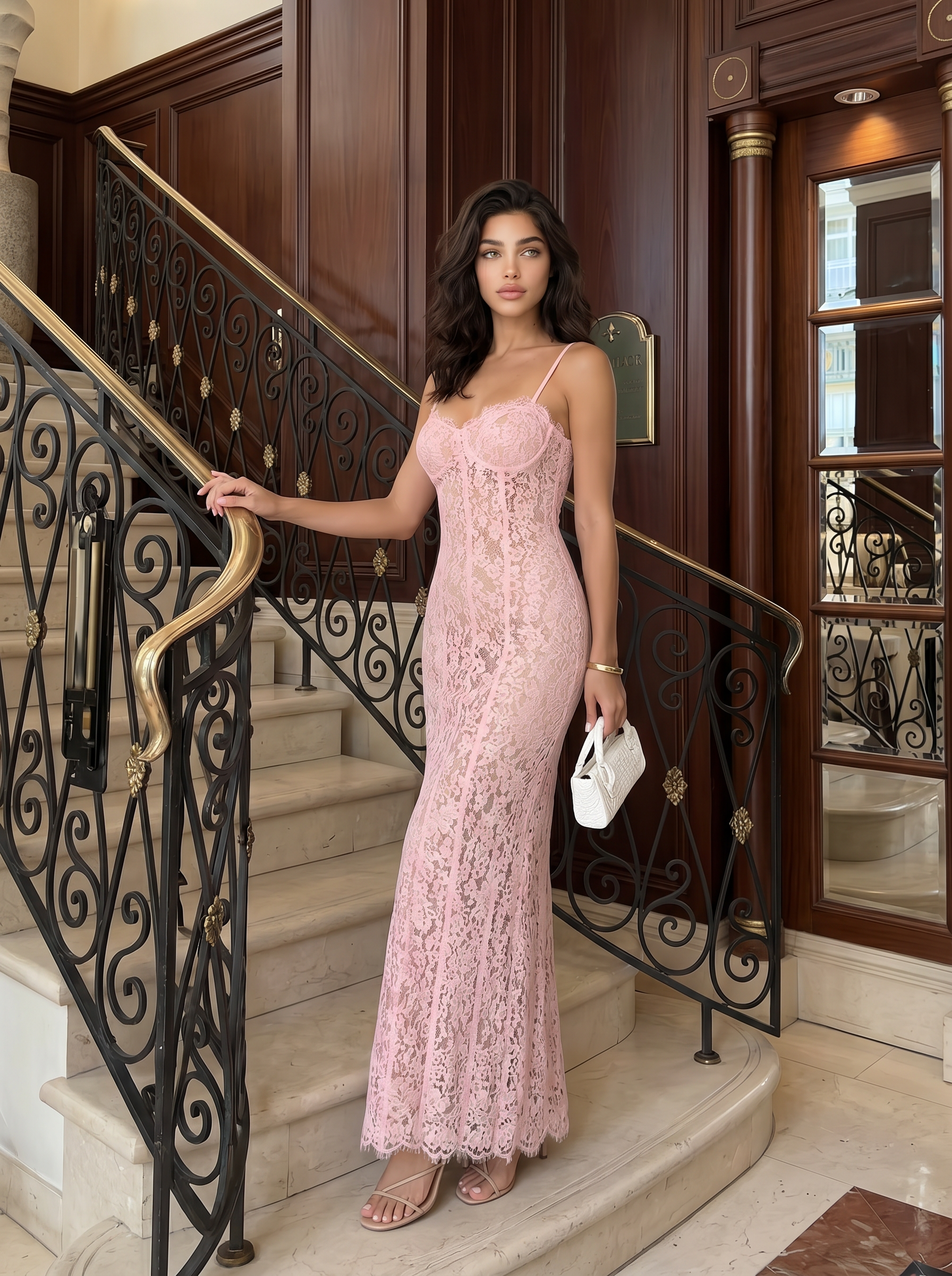 Ladia Spaghetti Strap Lace Bodycon Maxi Dress