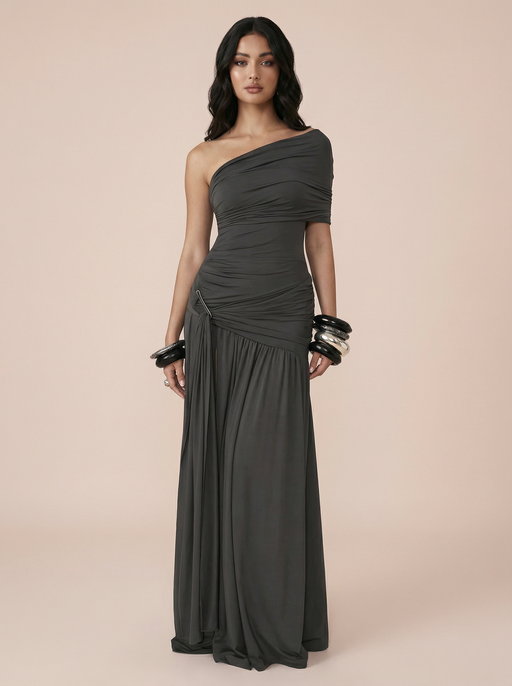 Sinead Off-shoulder One Sleeve Ruched Maxi Dress
