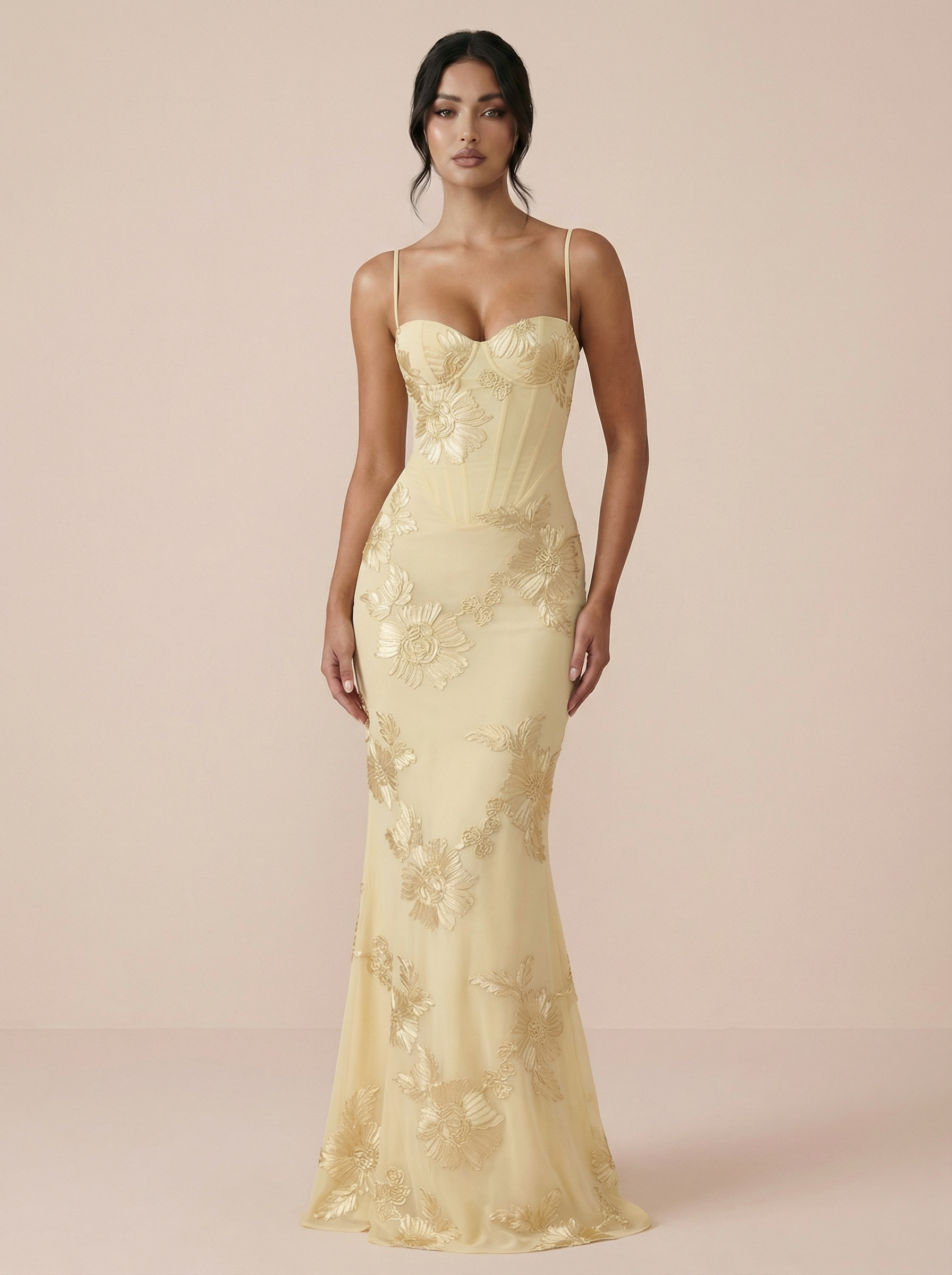 Renetta Floral Print Spaghetti Strap Backless Maxi Dress