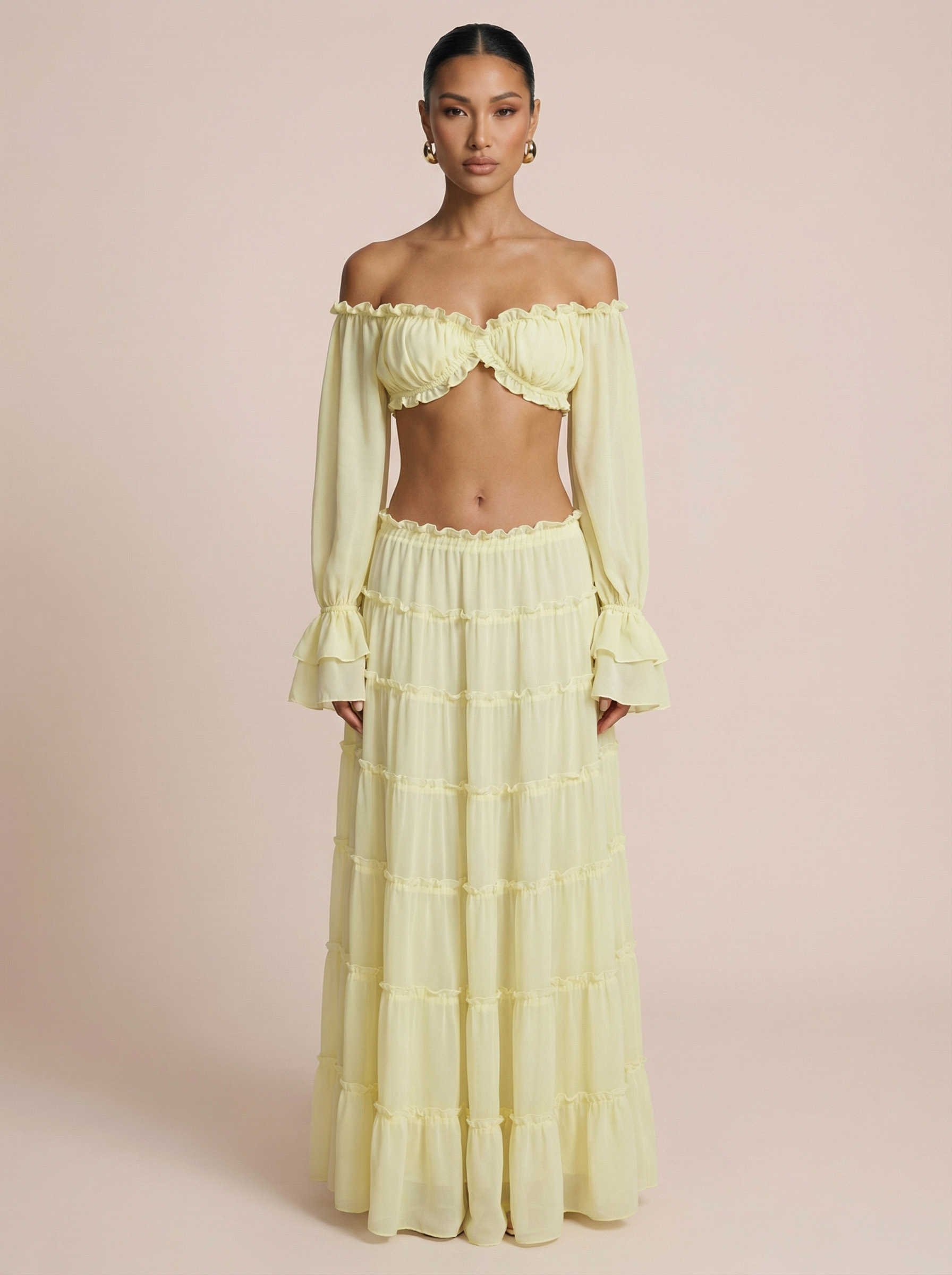 Elodie Elegant Yellow Off Shoulder Two Piece Set