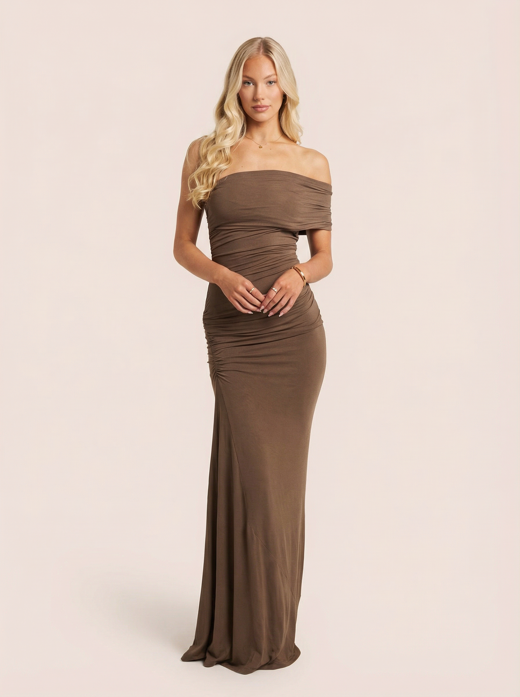 Olivine Brown One Shoulder Bodycon Maxi Dress