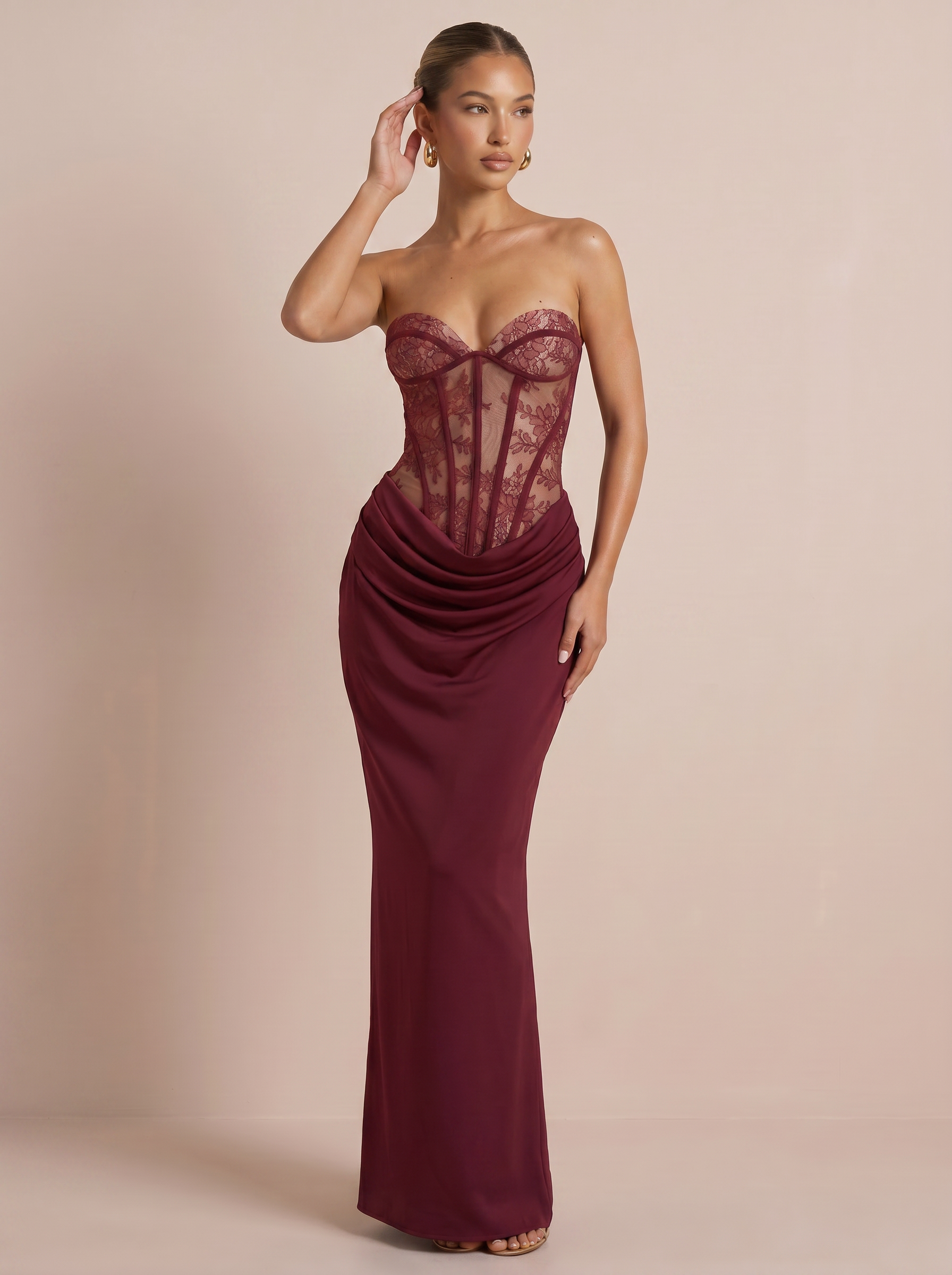 Ariah Lace Satin Strapless Maxi Dress
