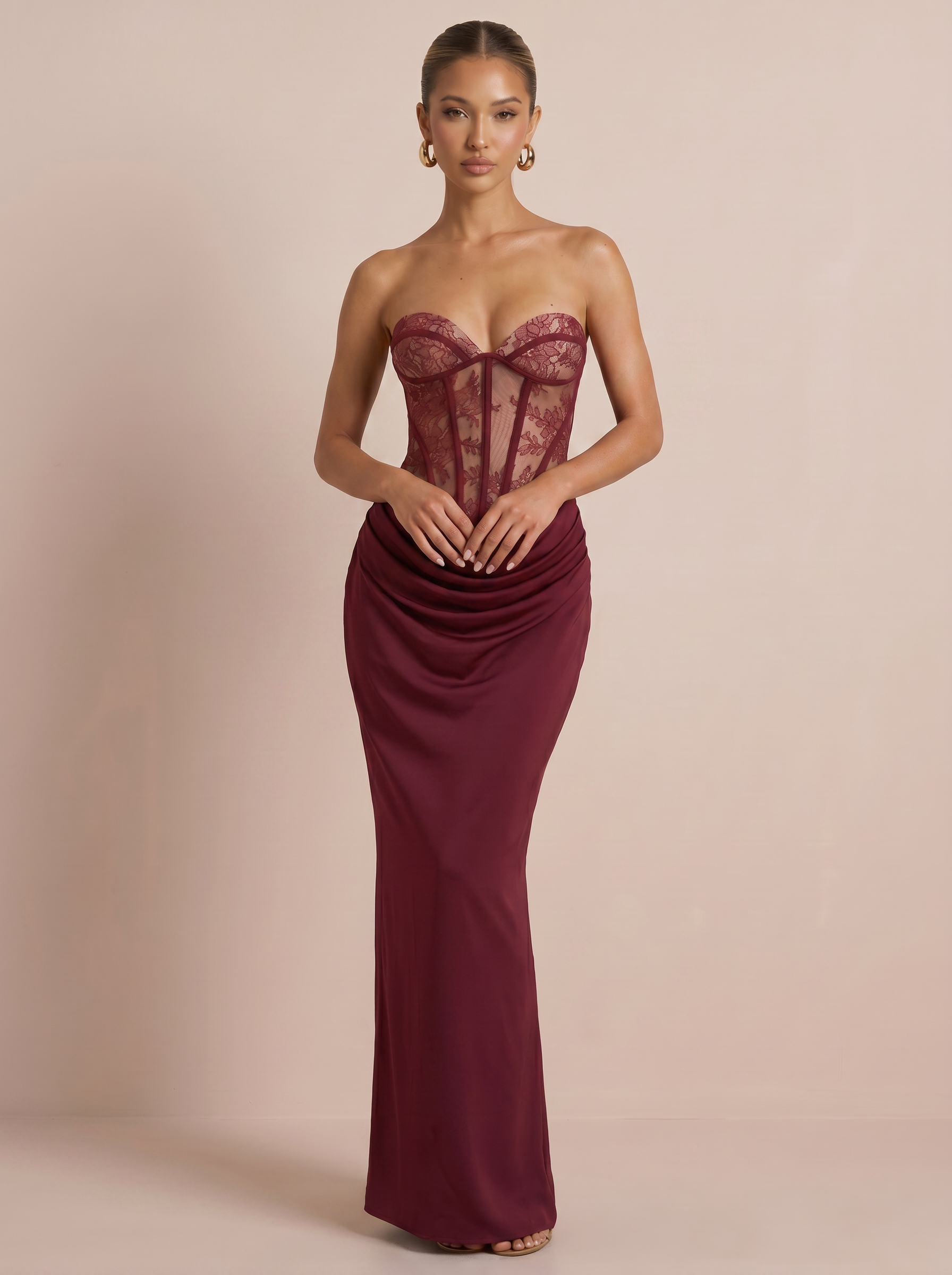 Ariah Lace Satin Strapless Maxi Dress