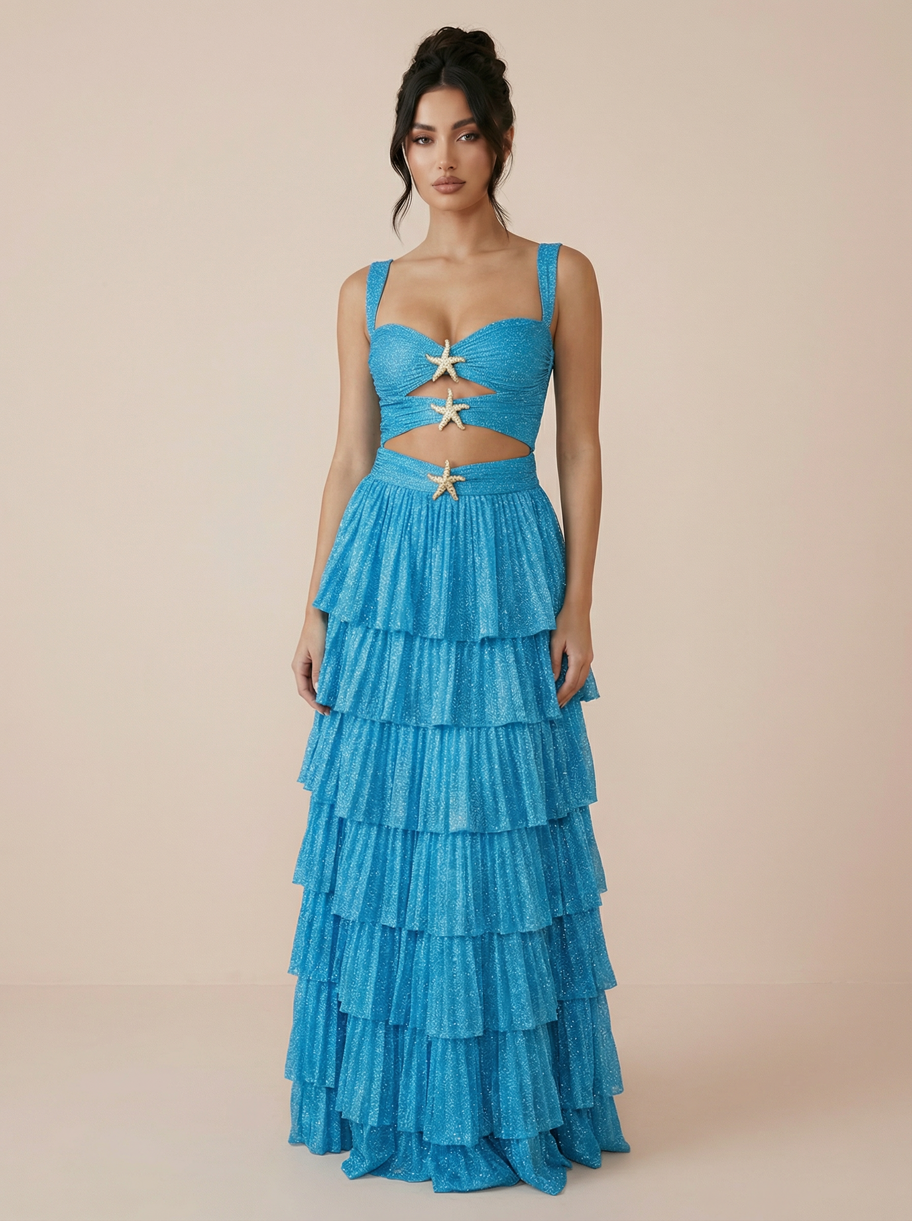 Elia Star Cut Out Ruffle Elegant Maxi Dress