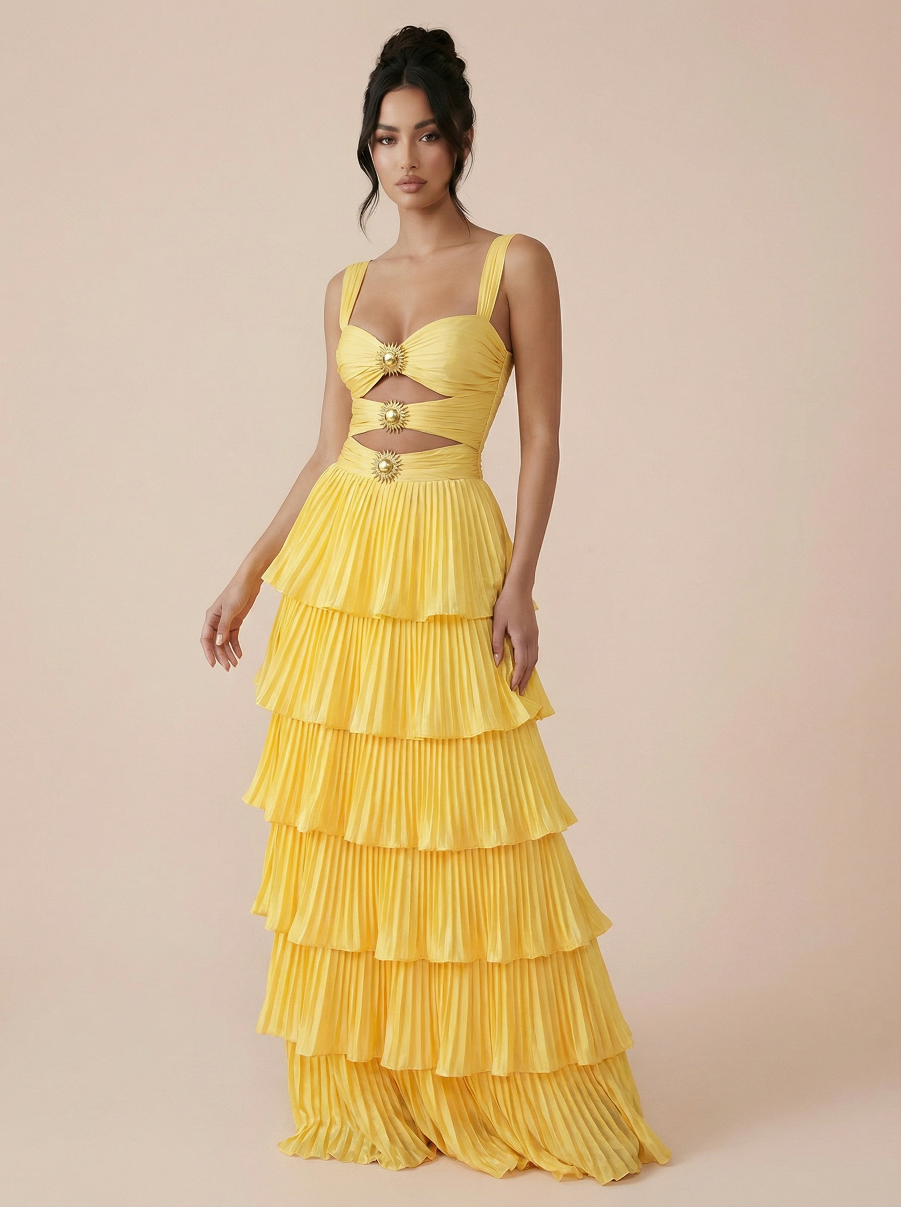 Elia Star Cut Out Ruffle Elegant Maxi Dress
