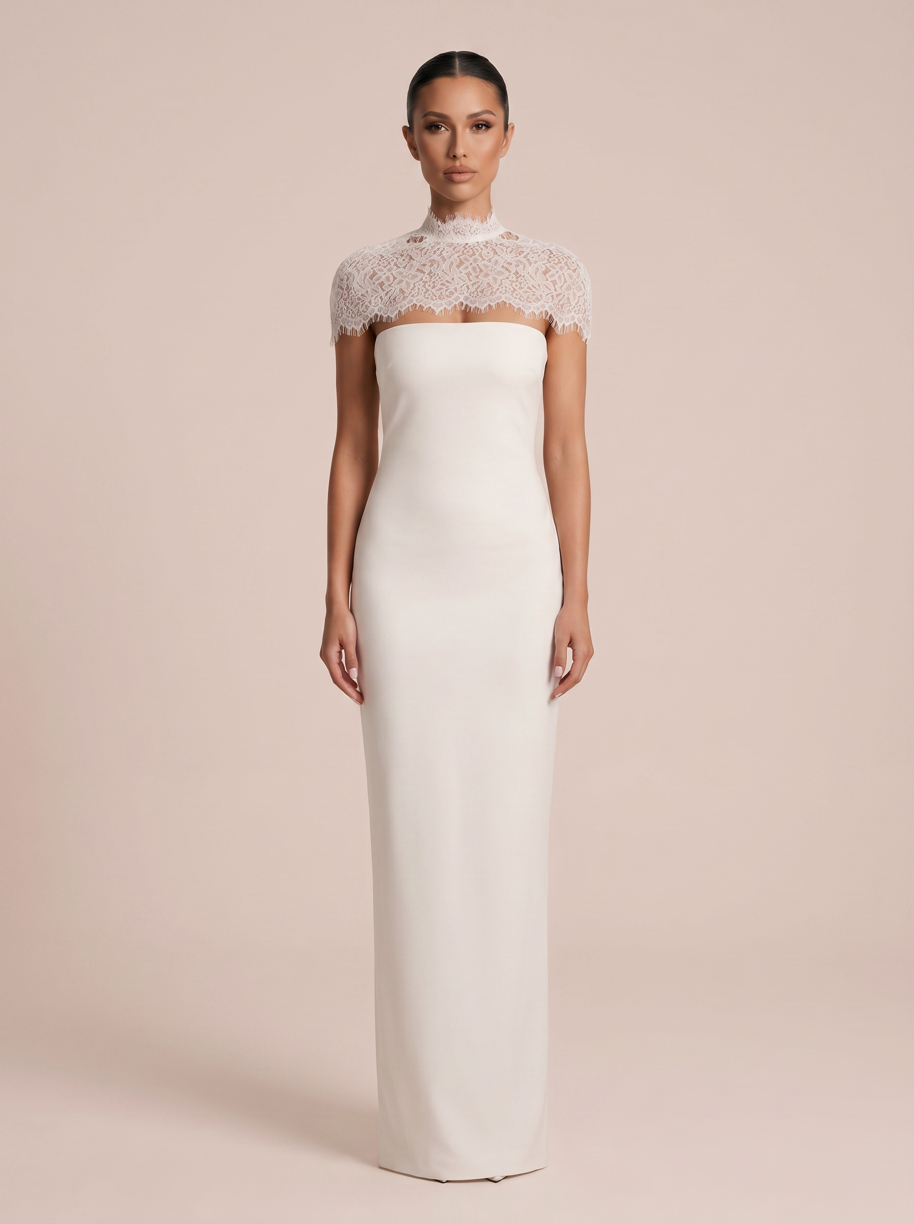 Andie Strapless Turtleneck Lace Maxi Dress