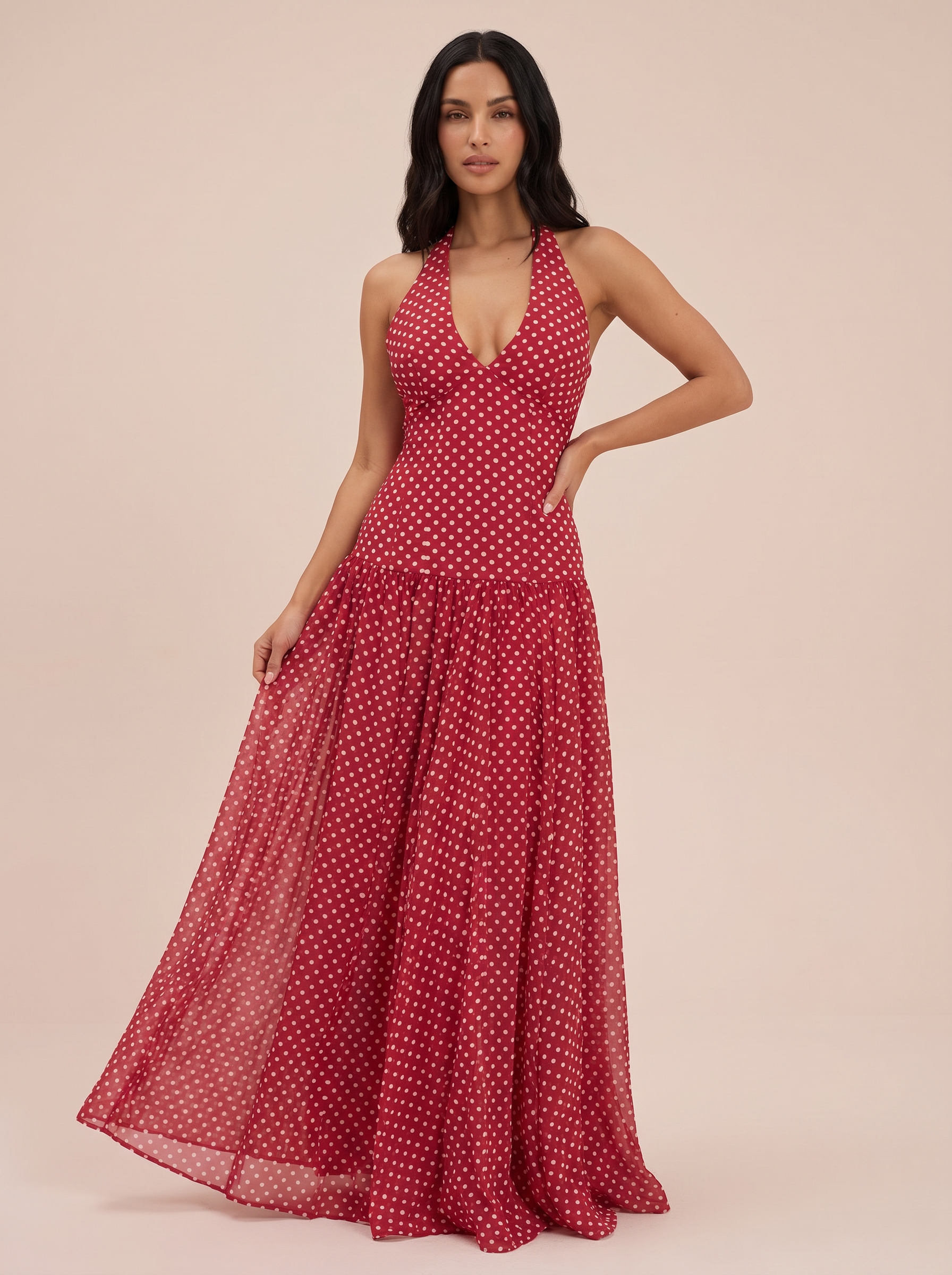 Nivarae Polka Dot A-line Summer Sundress Maxi Dress