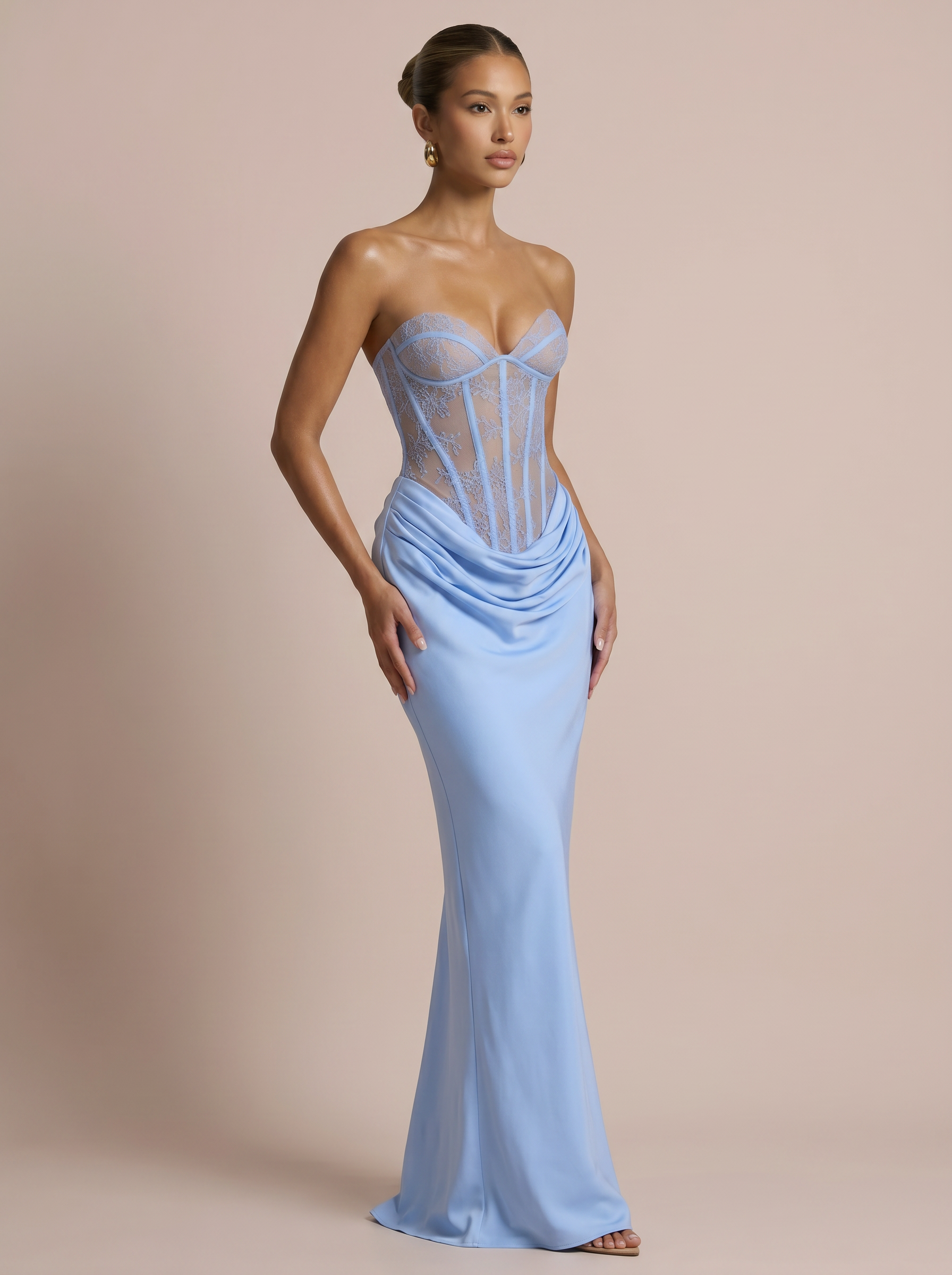 Ariah Lace Satin Strapless Maxi Dress