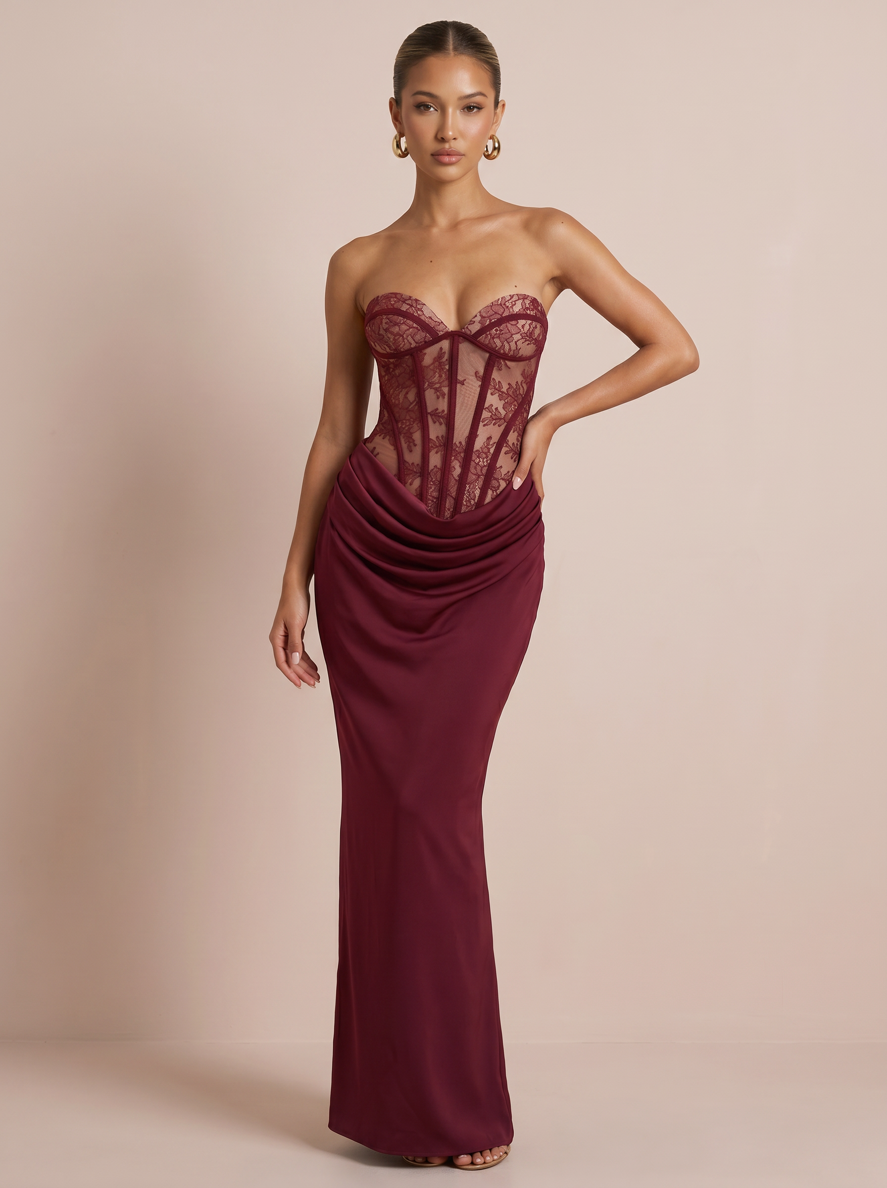 Ariah Lace Satin Strapless Maxi Dress