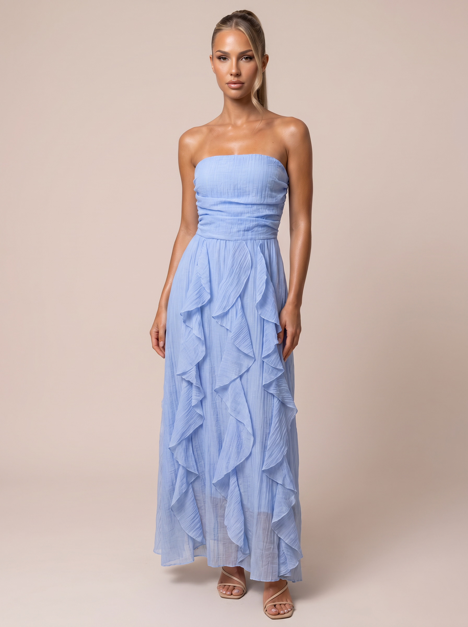 Tove Strapless Ruffle Beach Vacation Sundress Maxi Dress