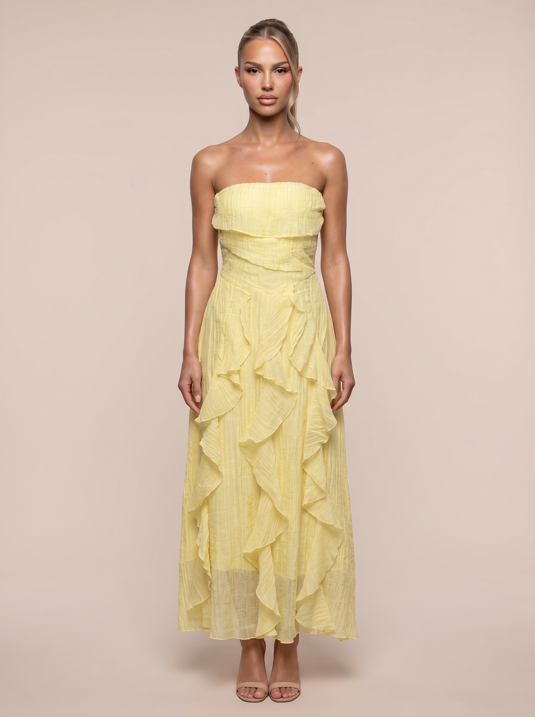 Tove Strapless Ruffle Beach Vacation Sundress Maxi Dress