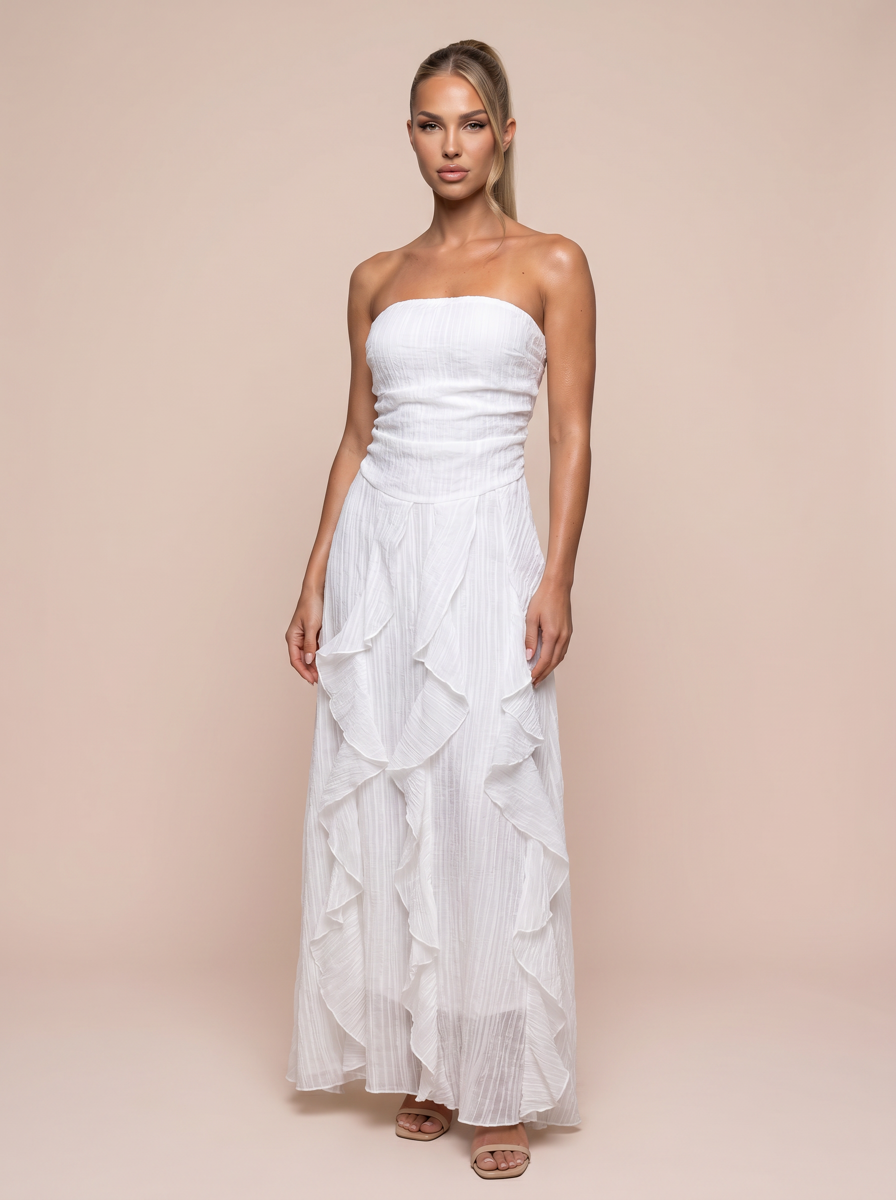 Tove Strapless Ruffle Beach Vacation Sundress Maxi Dress