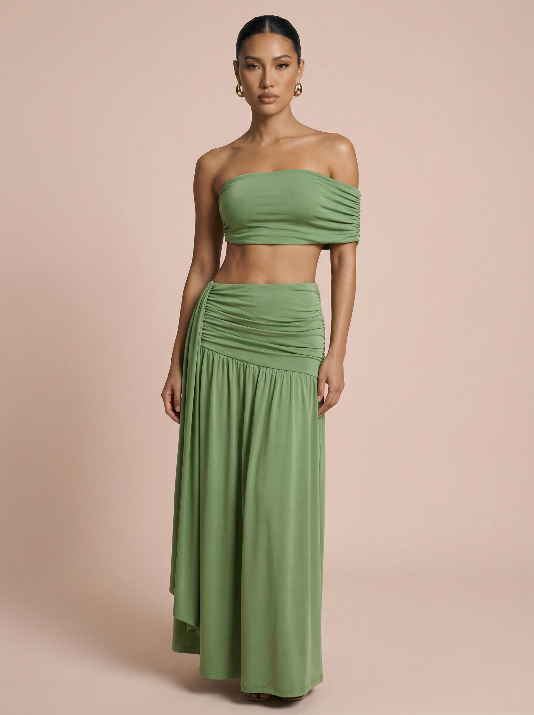 Galirina Off Shoulder Crop Top & Maxi Set Two Piece Set