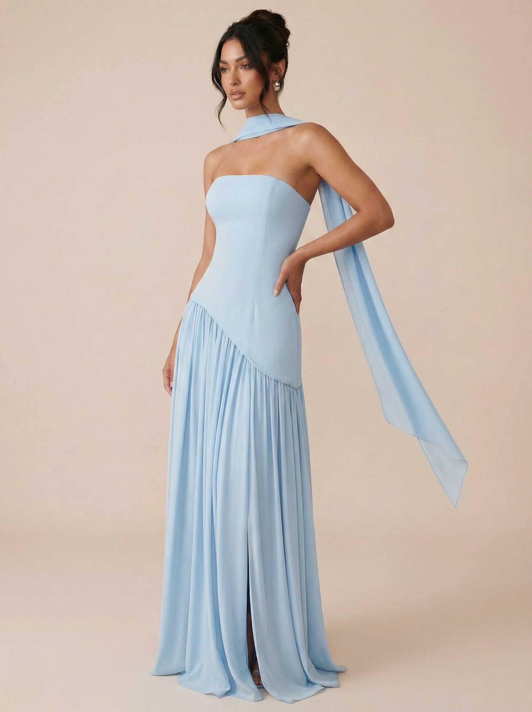 Raya Elegant Scarf Strapless Maxi Dress - Sale