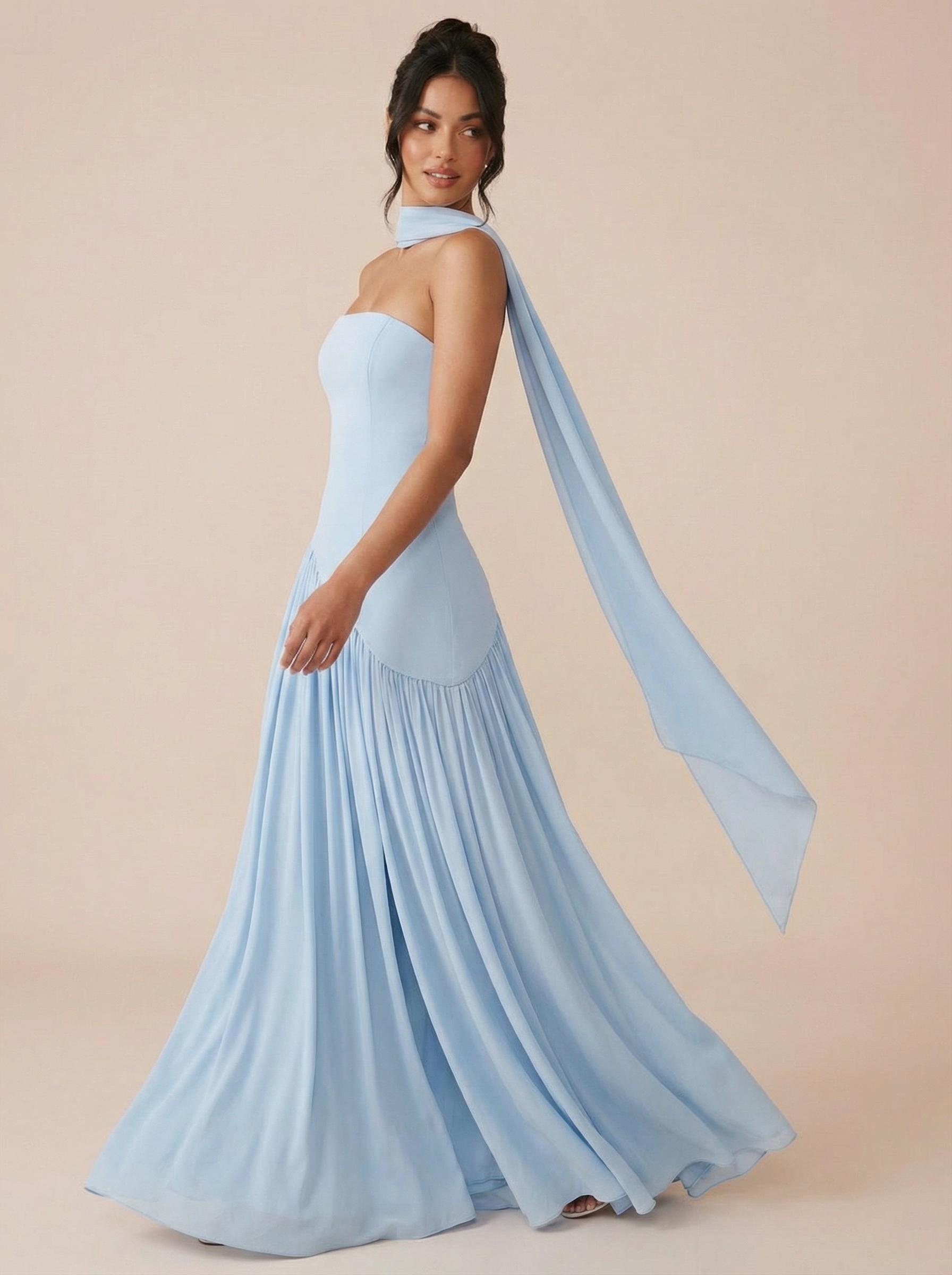Raya Elegant Scarf Strapless Maxi Dress - Sale