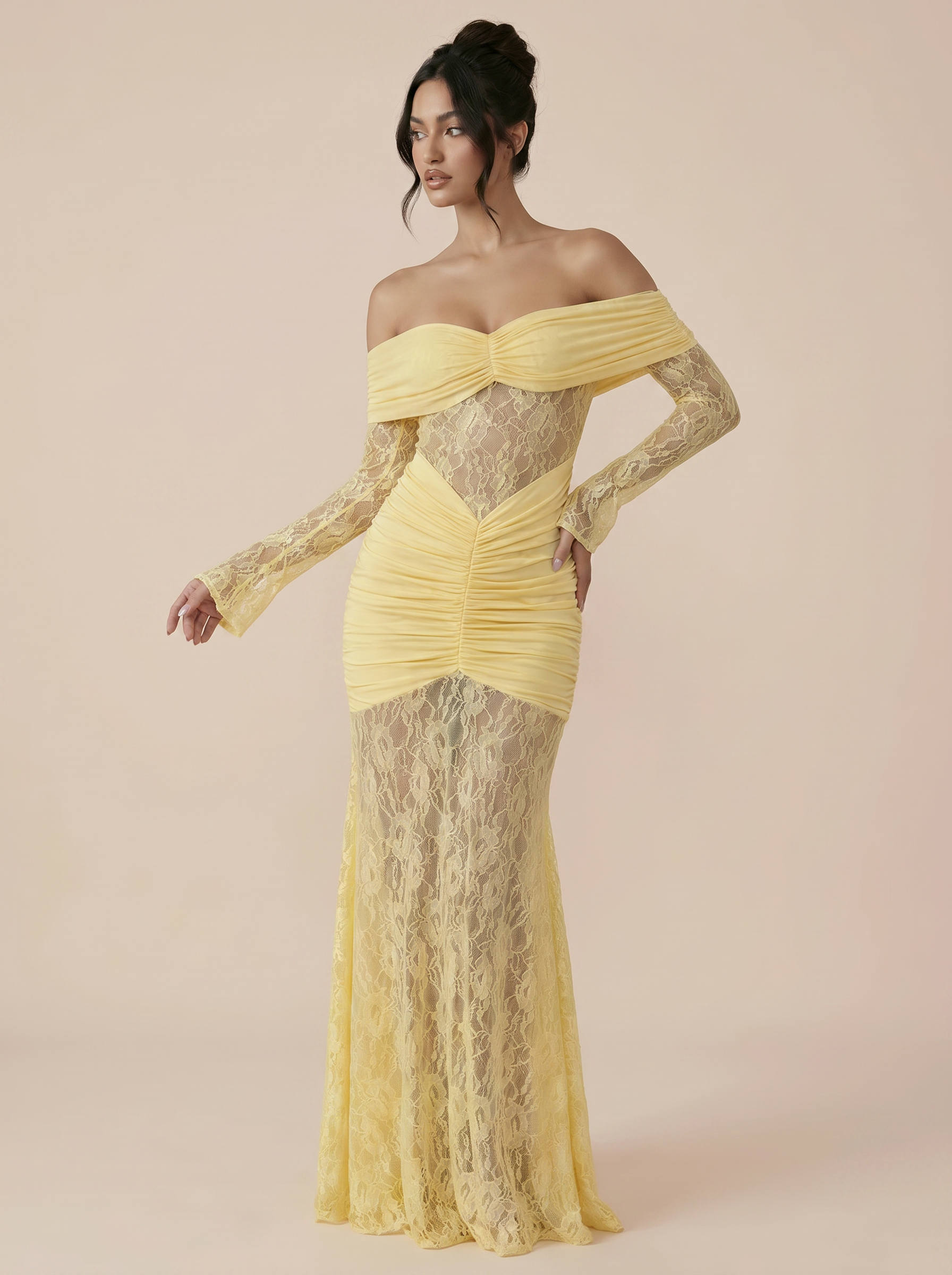 Edda Off-shoulder Long Sleeve Lace Maxi Dress