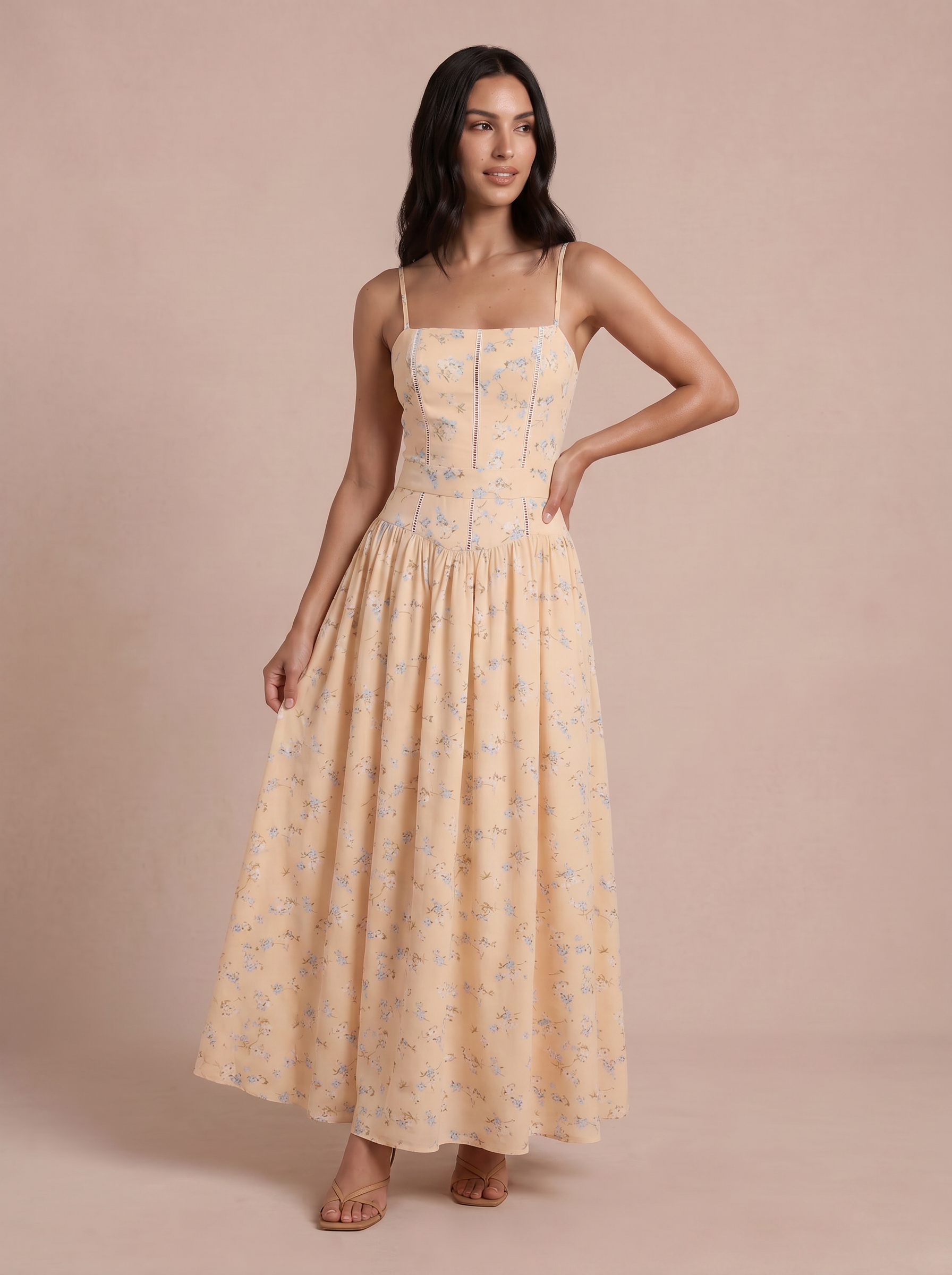 Willa Yellow Floral Corset Maxi Sundress Dress