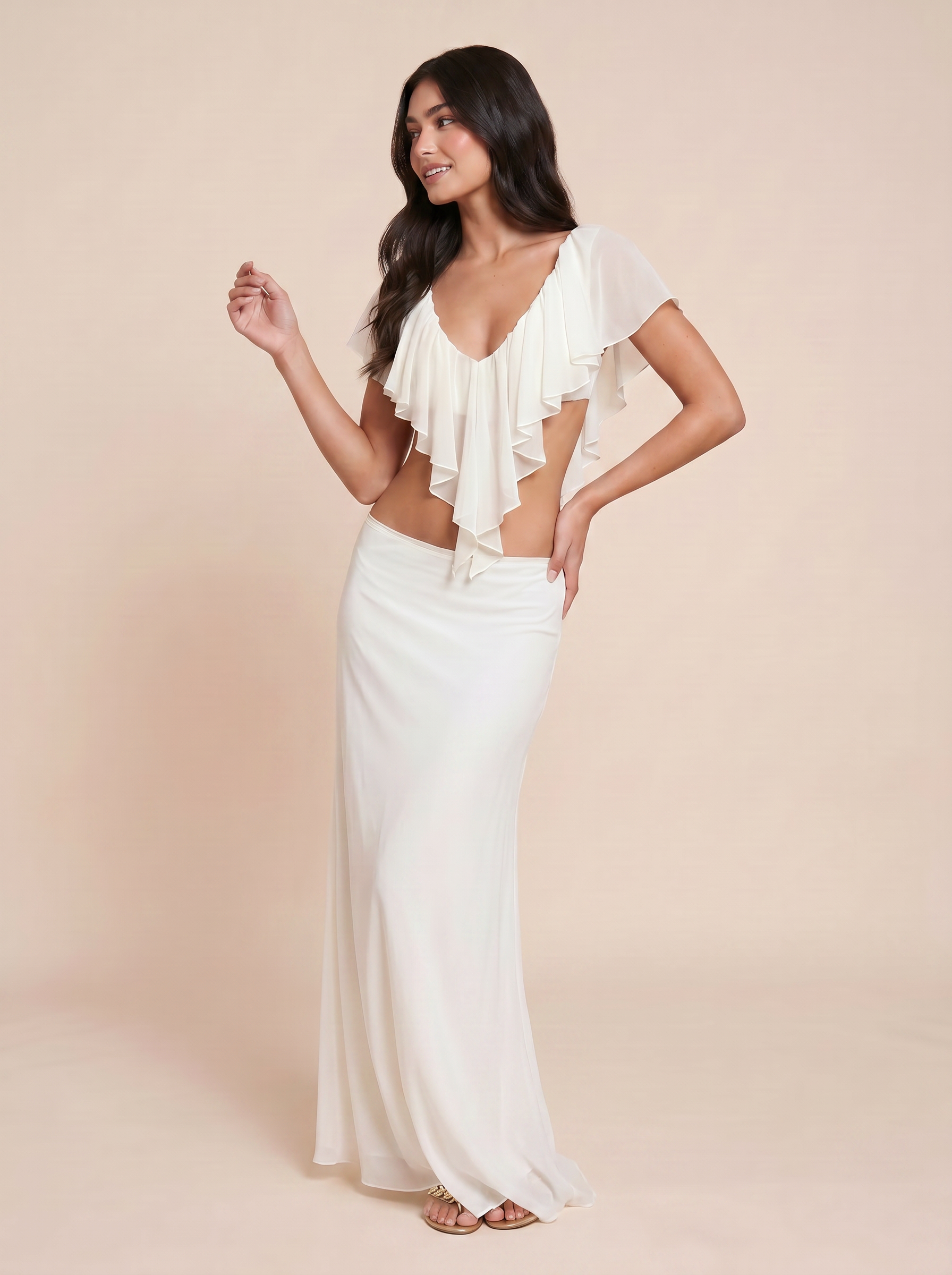 Evelyn White Summer Two Piece Set Top & Maxi Skirt