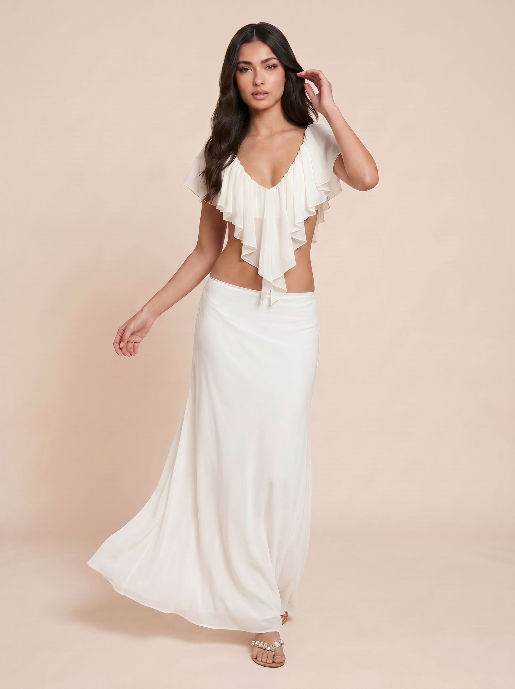 Evelyn White Summer Two Piece Set Top & Maxi Skirt