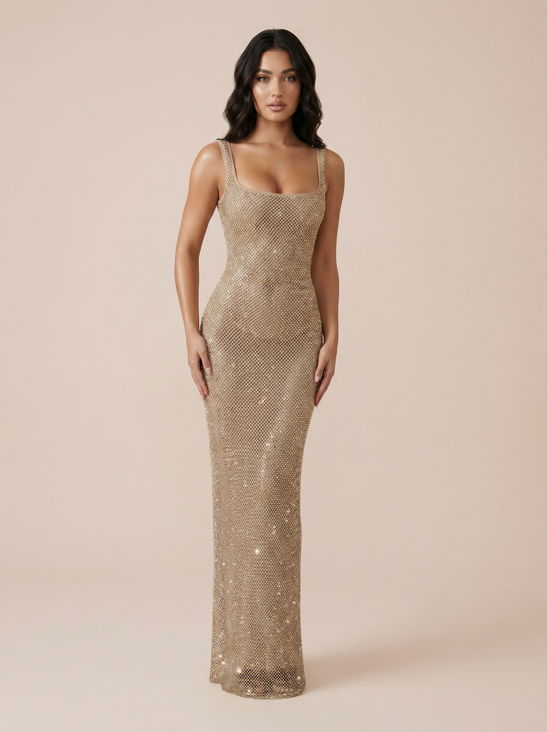 Emeline Sequin Bodycon Long Sleeveless Maxi Dress