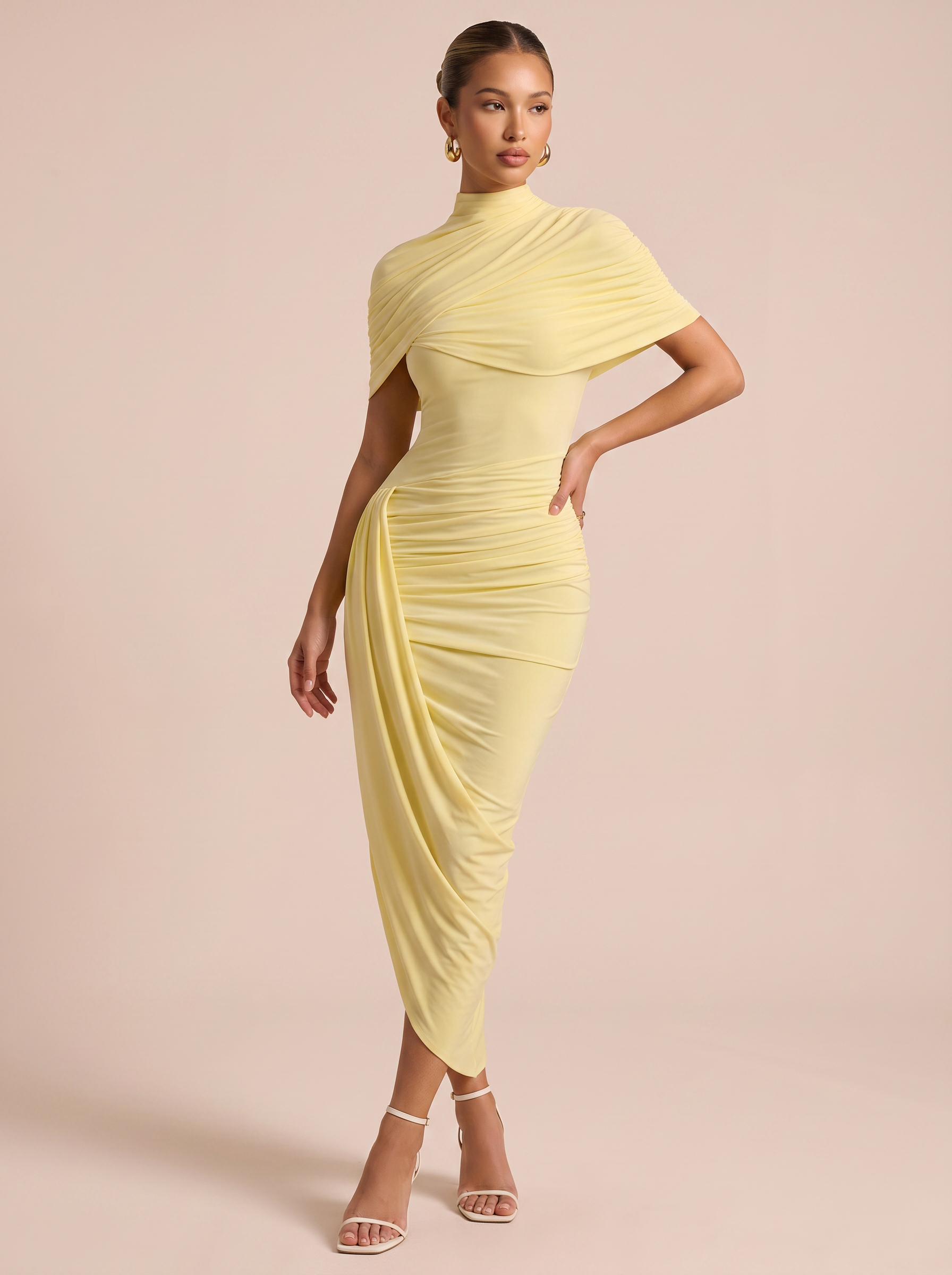 Naomi Draped Bodycon Backless Elegant Midi Dress