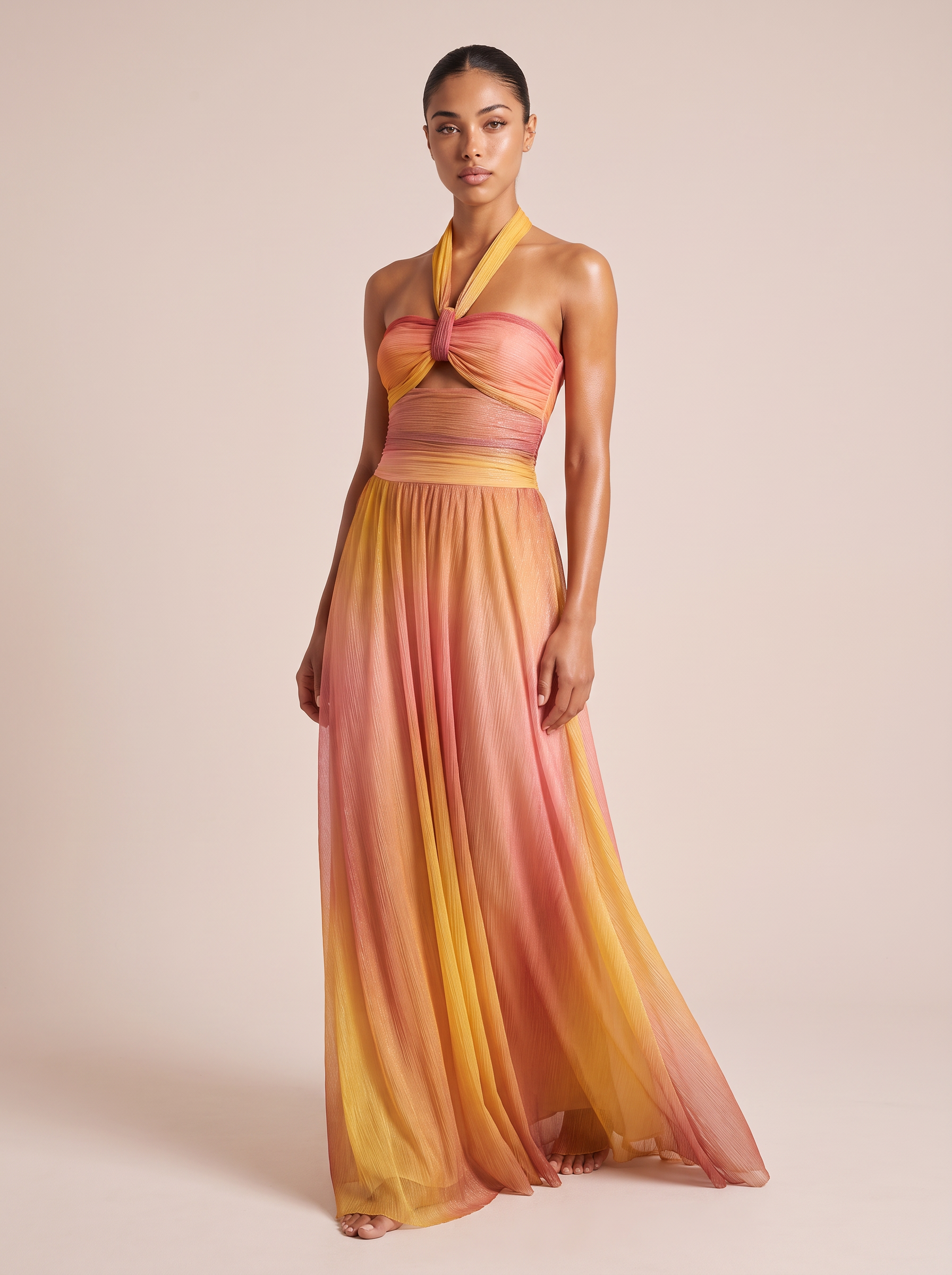 Amber Ombre Two Piece Set Halter Neck Crop Top Maxi Skirt 