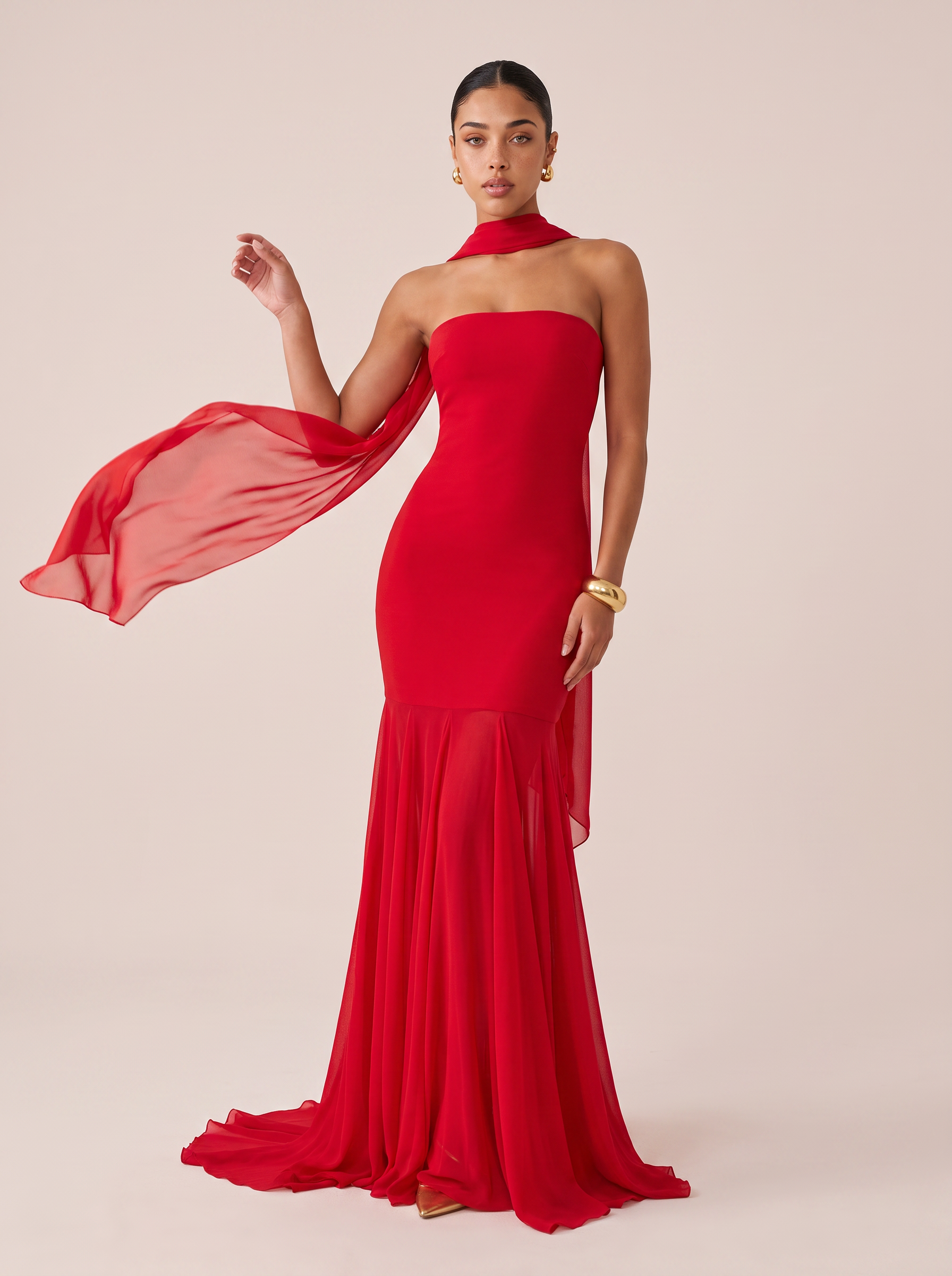 Tayla Strapless Elegant Scarf Bodycon Maxi Dress