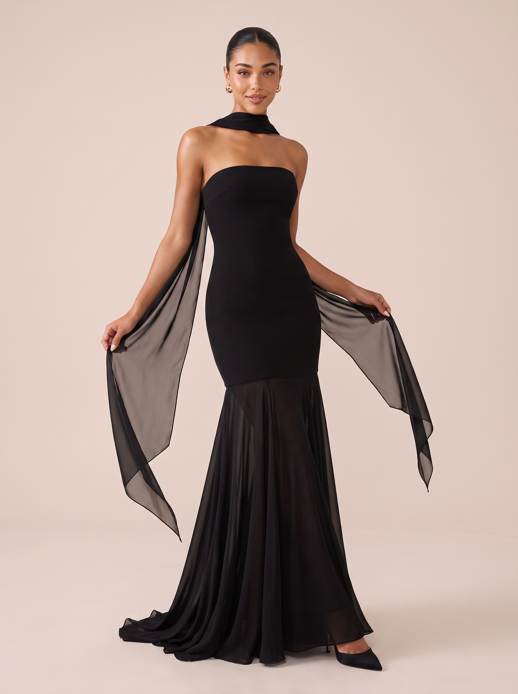 Tayla Strapless Elegant Scarf Bodycon Maxi Dress