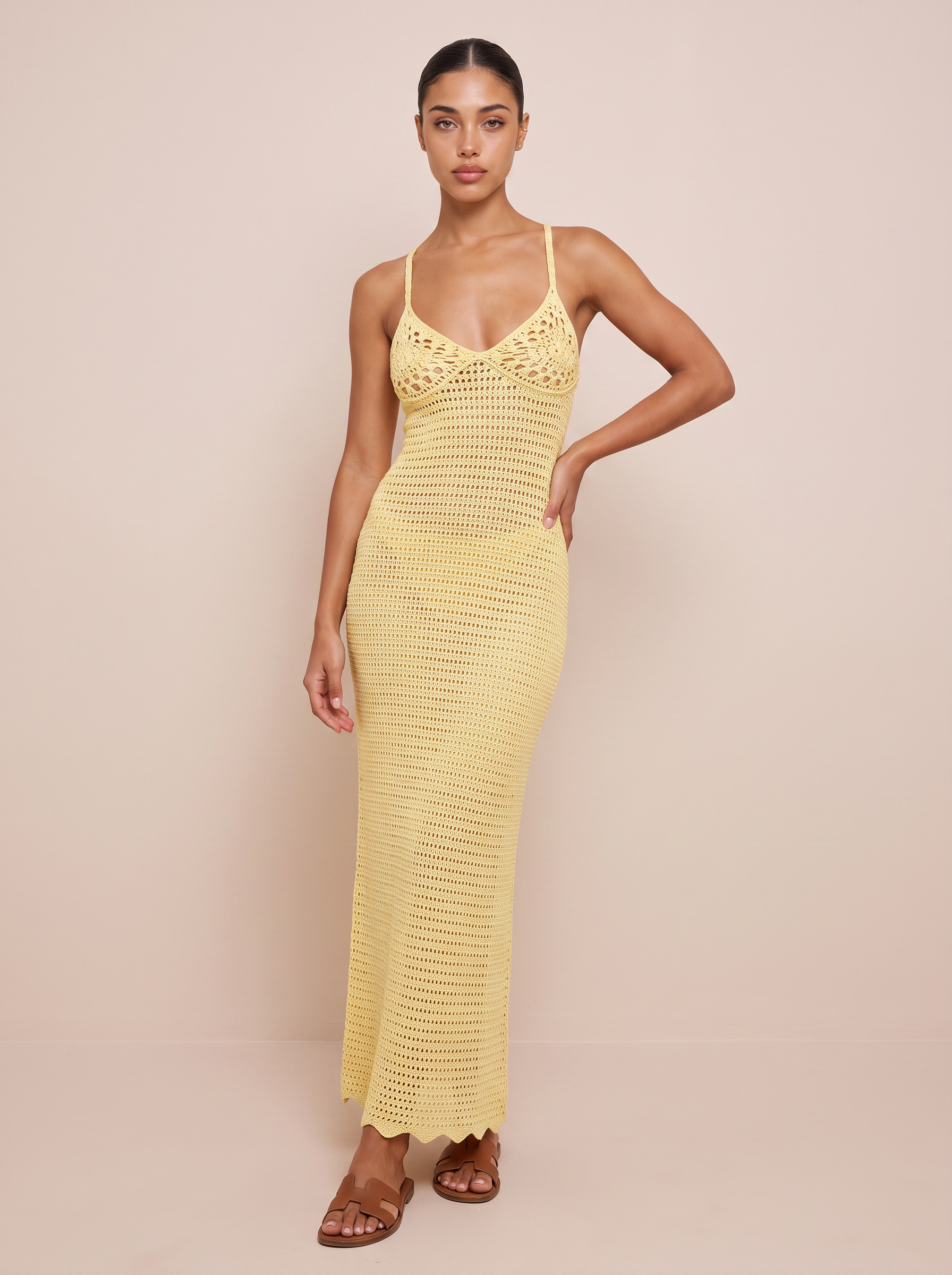 Ellen Yellown Crochet Bodycon Maxi Dress