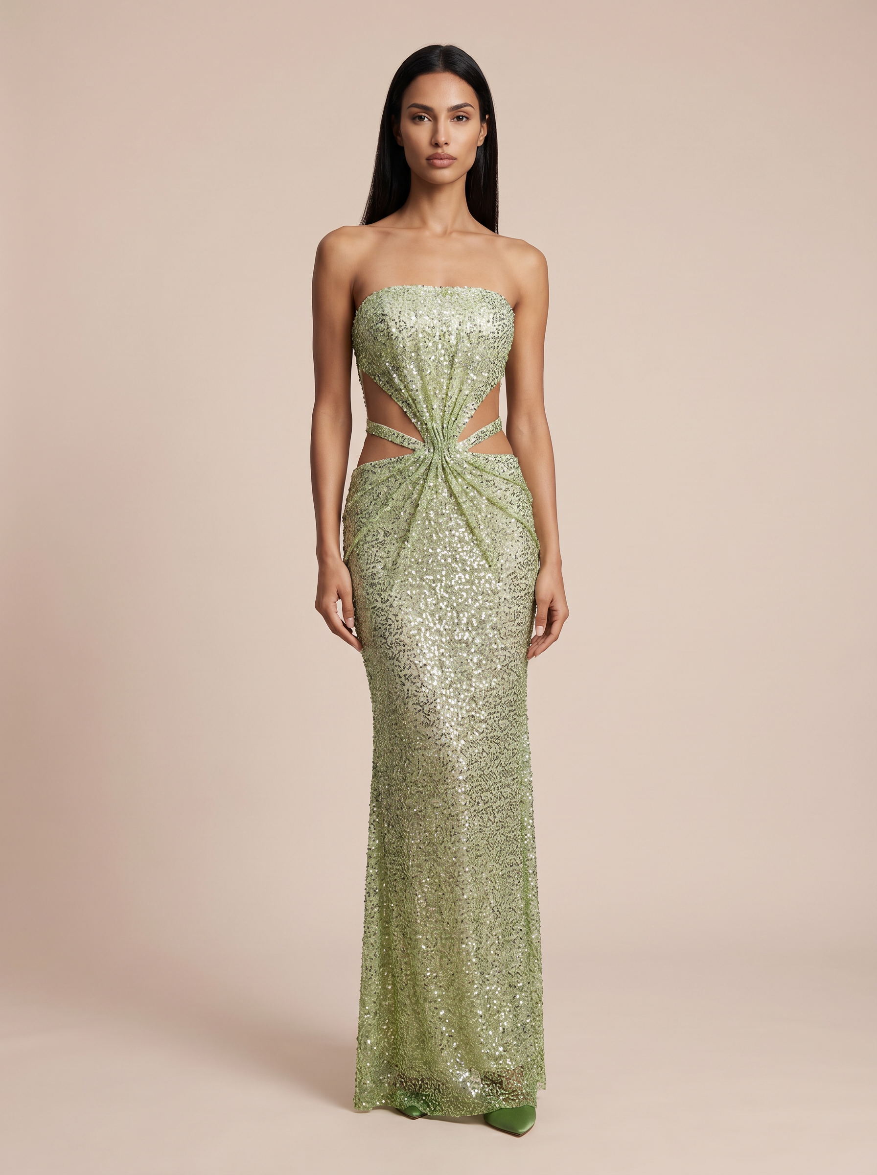 Jovirai Green Sequin Cut Out Mermaid Maxi Dress