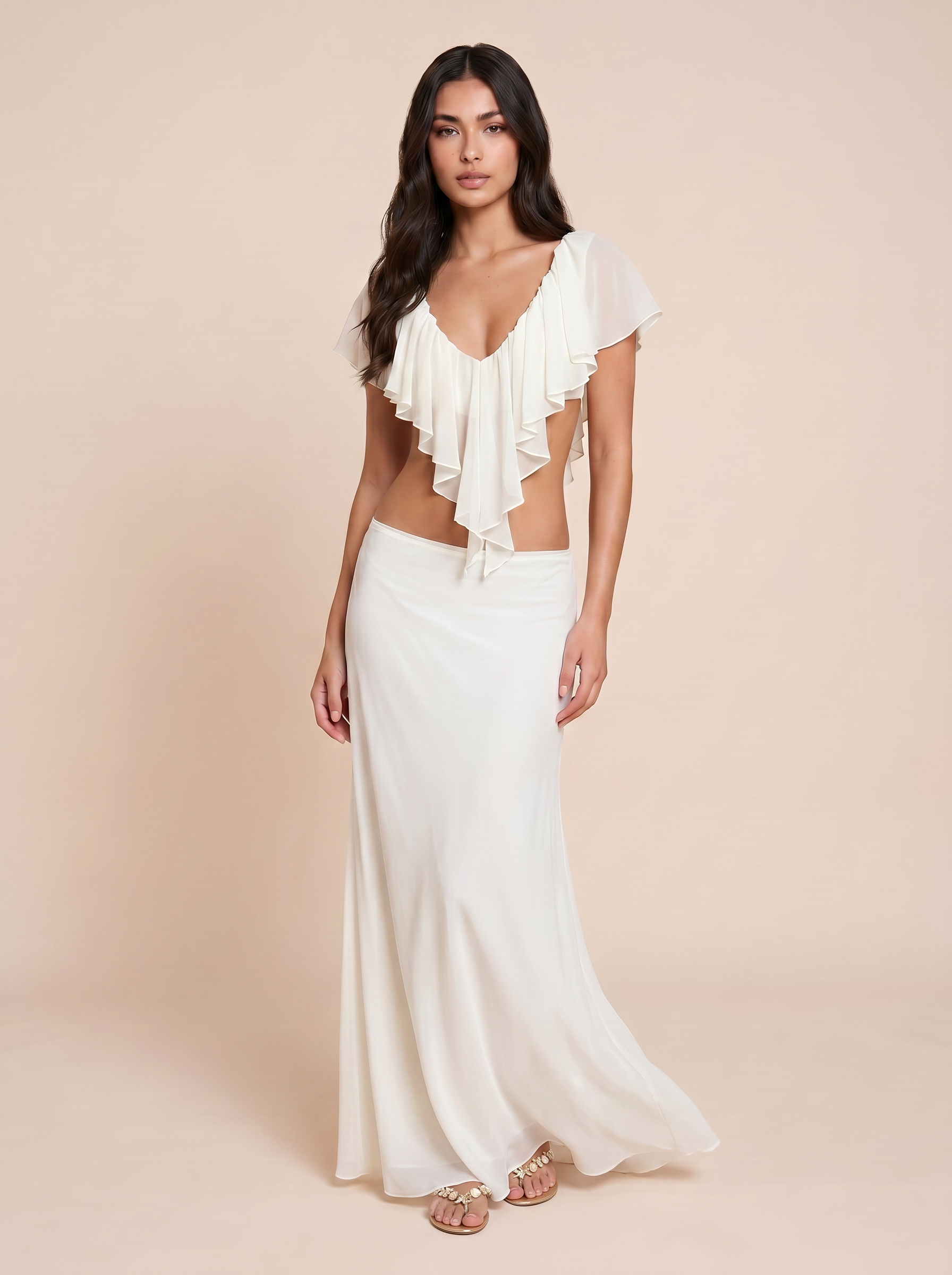Evelyn White Summer Two Piece Set Top & Maxi Skirt