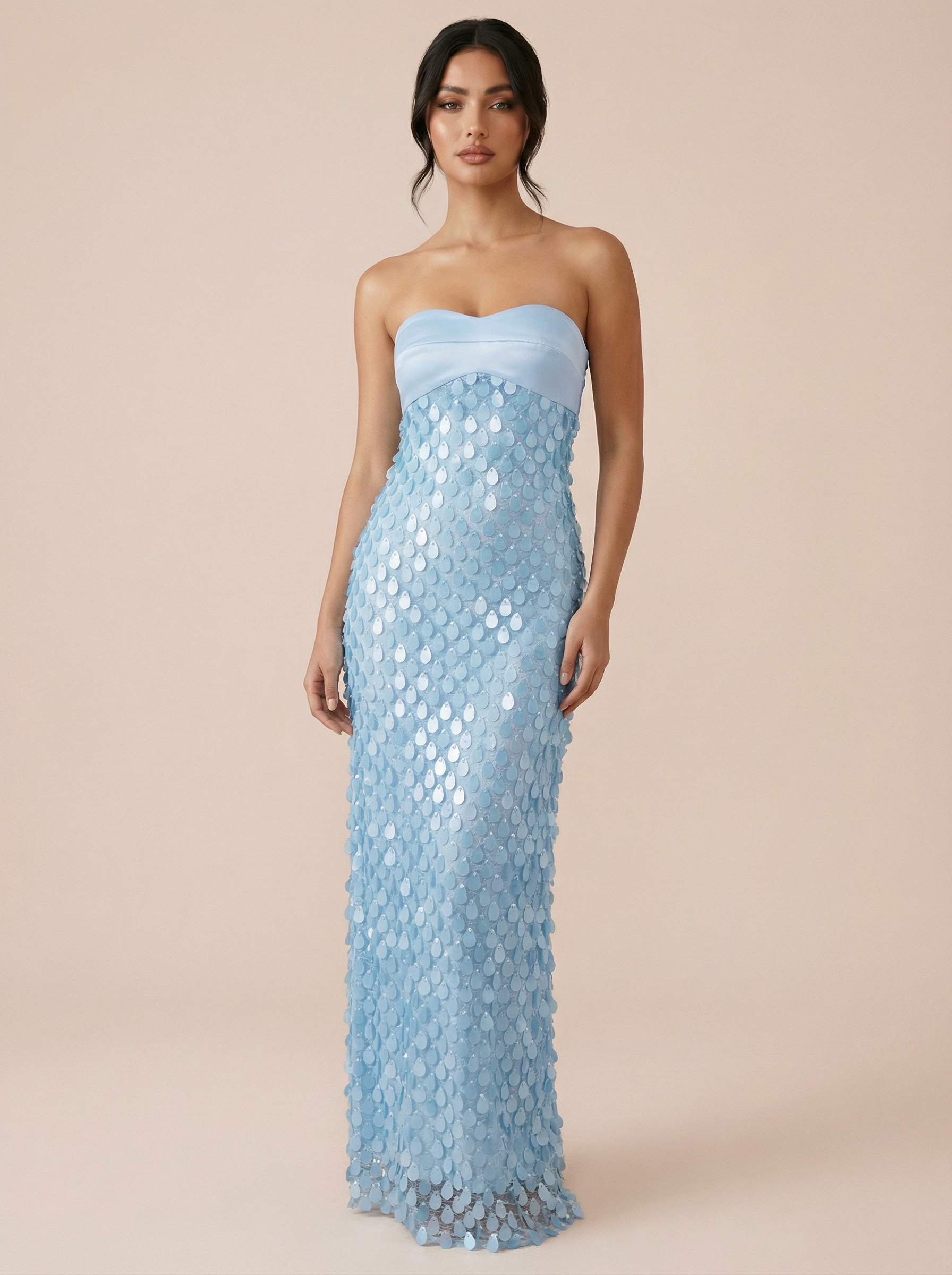 Guilinna Blue Mermaid Style Bodycon Maxi Dress