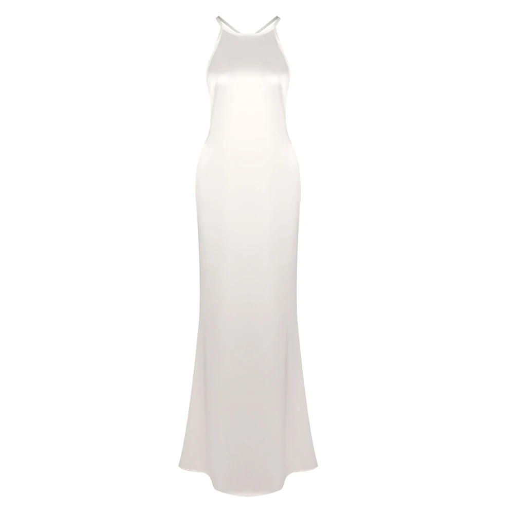 Kindra Backless Spaghetti Strap Crystal Satin Maxi Dress 