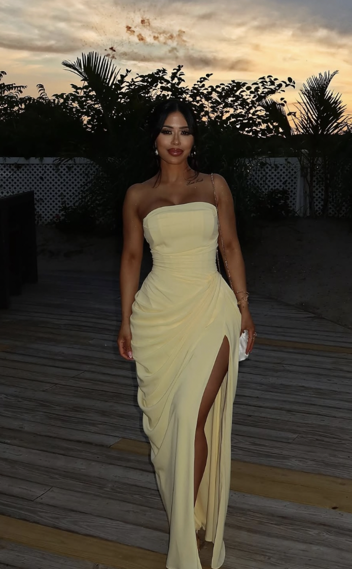 Olivette Yellow Strapless Corset Elegant Maxi Dress